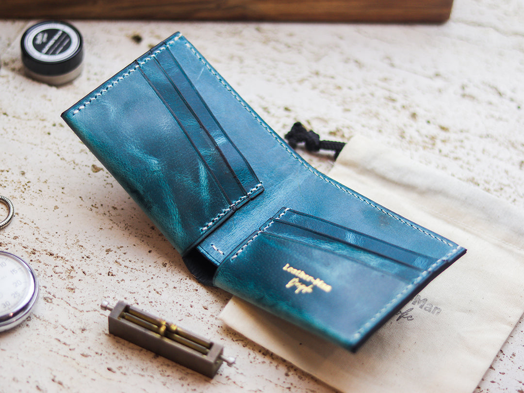 ATTICUS - Turquoise Blue Veg Tan Waxed Pull Up Leather