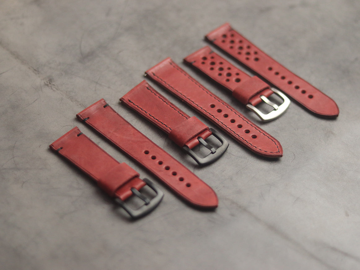 PRISMATIC RED RALLY HAND-CRAFTED LEATHER WATCH STRAPS