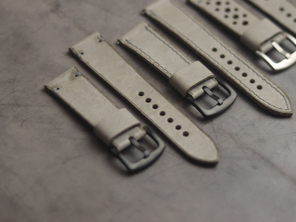 MISTY GREY FULL STITCHED HAND-CRAFTED LEATHER WATCH STRAPS
