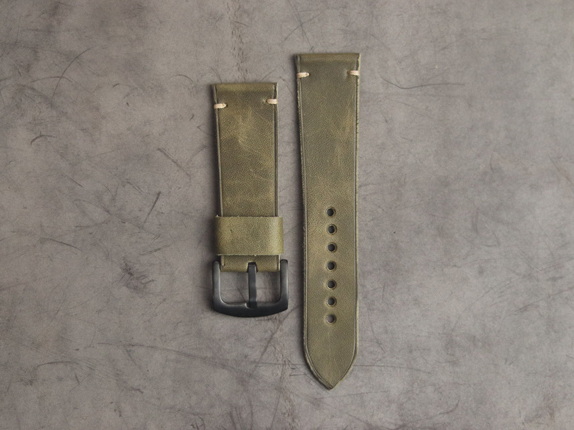 SEAWEED GREEN MINIMAL STITCHED HAND-CRAFTED LEATHER WATCH STRAPS