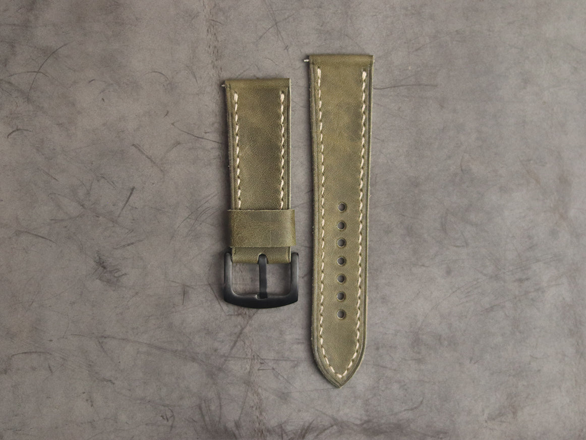 SEAWEED GREEN FULL STITCHED HAND-CRAFTED LEATHER WATCH STRAPS