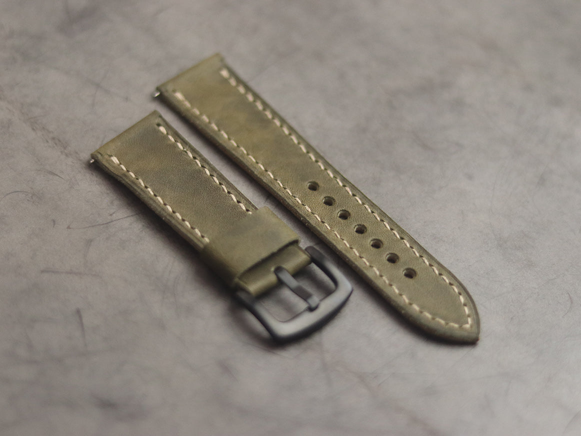 SEAWEED GREEN FULL STITCHED HAND-CRAFTED LEATHER WATCH STRAPS