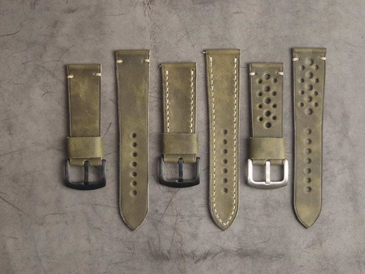 SEAWEED GREEN FULL STITCHED HAND-CRAFTED LEATHER WATCH STRAPS