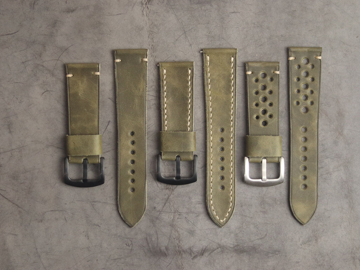 SEAWEED GREEN RALLY HAND-CRAFTED LEATHER WATCH STRAPS