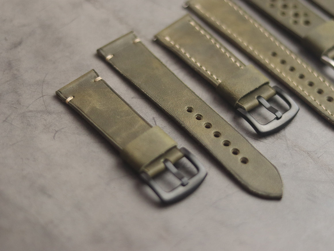 SEAWEED GREEN FULL STITCHED HAND-CRAFTED LEATHER WATCH STRAPS