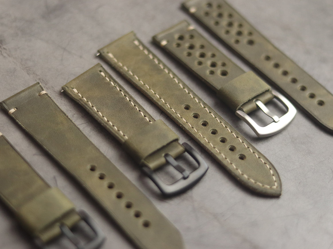 SEAWEED GREEN FULL STITCHED HAND-CRAFTED LEATHER WATCH STRAPS