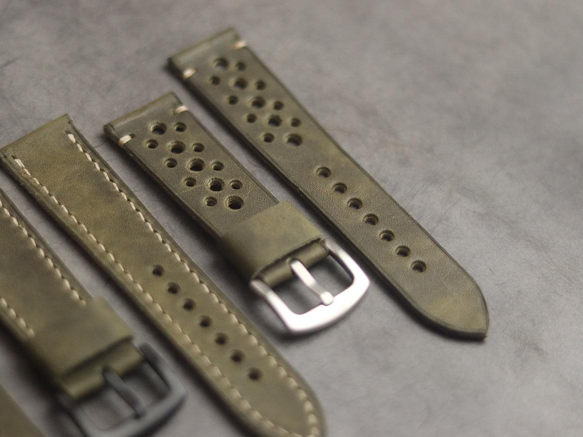 SEAWEED GREEN FULL STITCHED HAND-CRAFTED LEATHER WATCH STRAPS