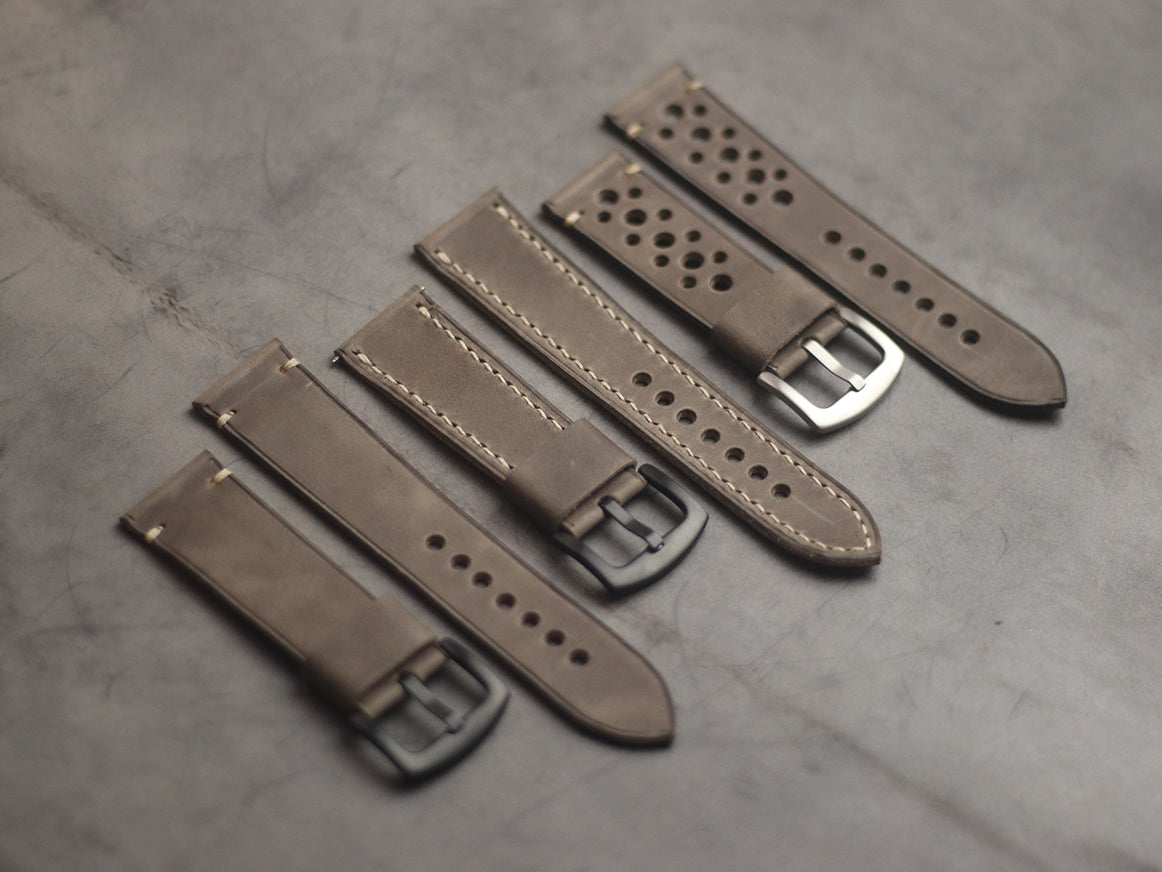 CHARCOAL GREY MINIMAL STITCHED HAND-CRAFTED LEATHER WATCH STRAPS