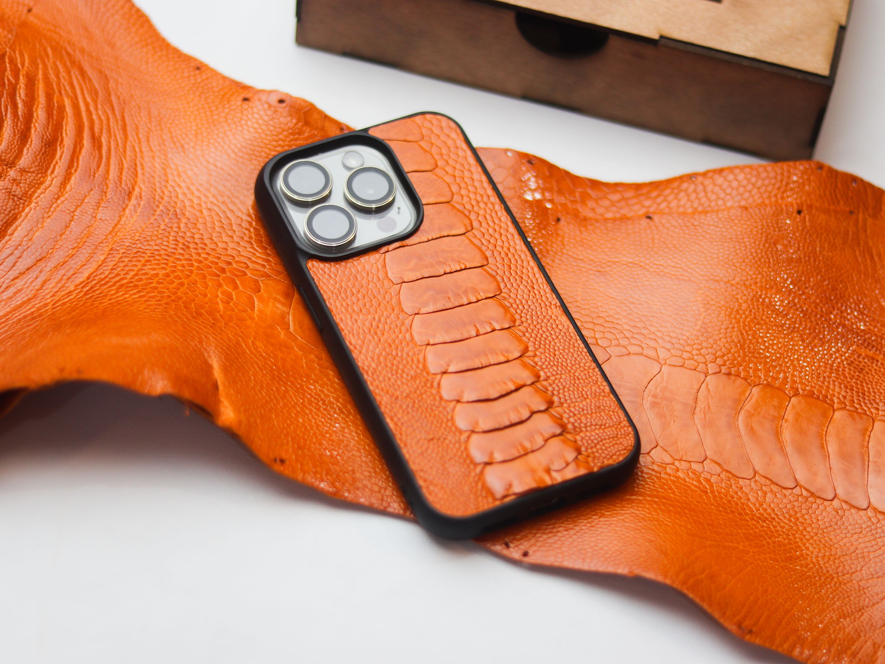 TANGERINE ORANGE OSTRICH LEG SKIN PHONE CASE