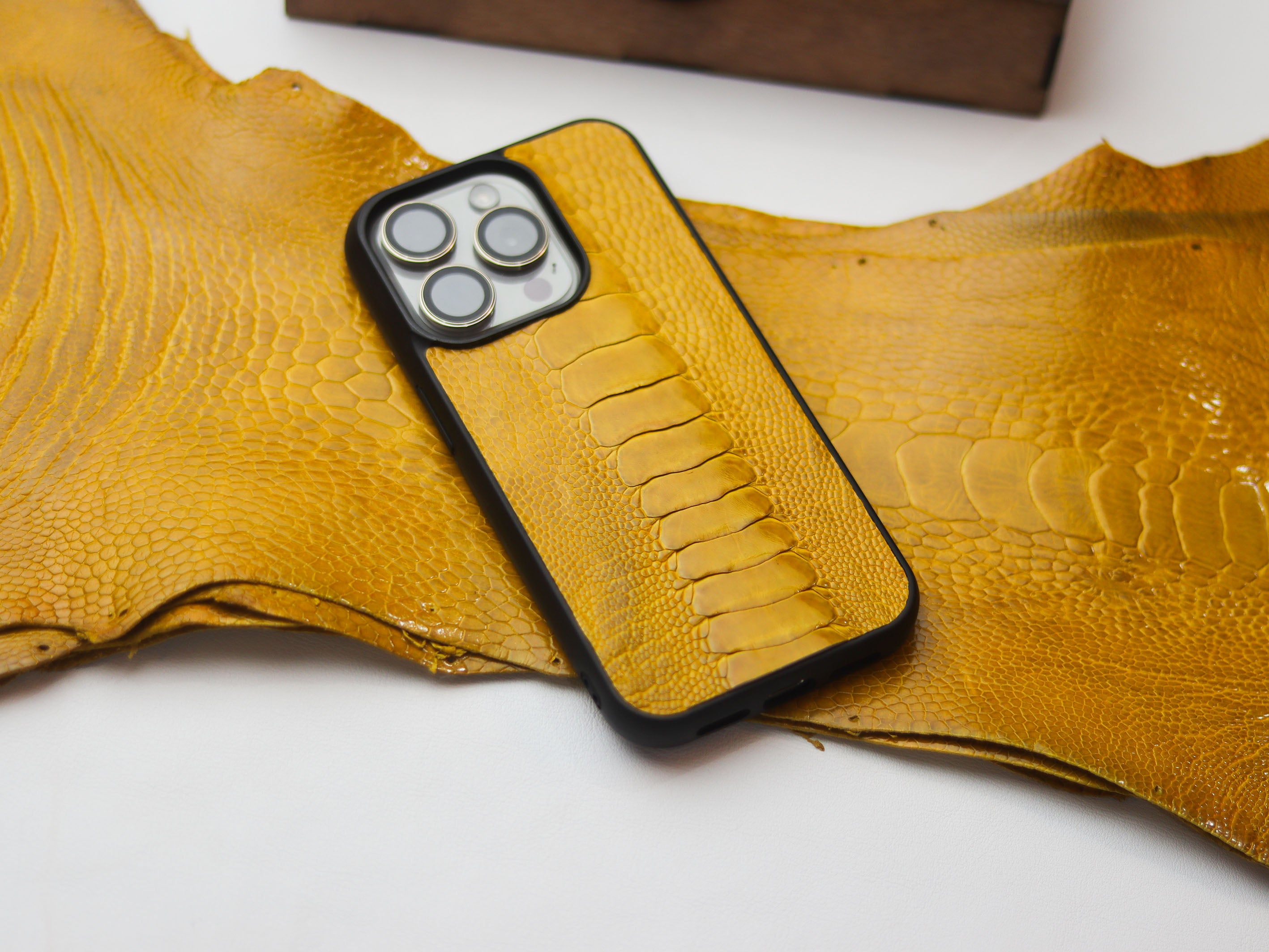 CANARY YELLOW OSTRICH LEG SKIN PHONE CASE