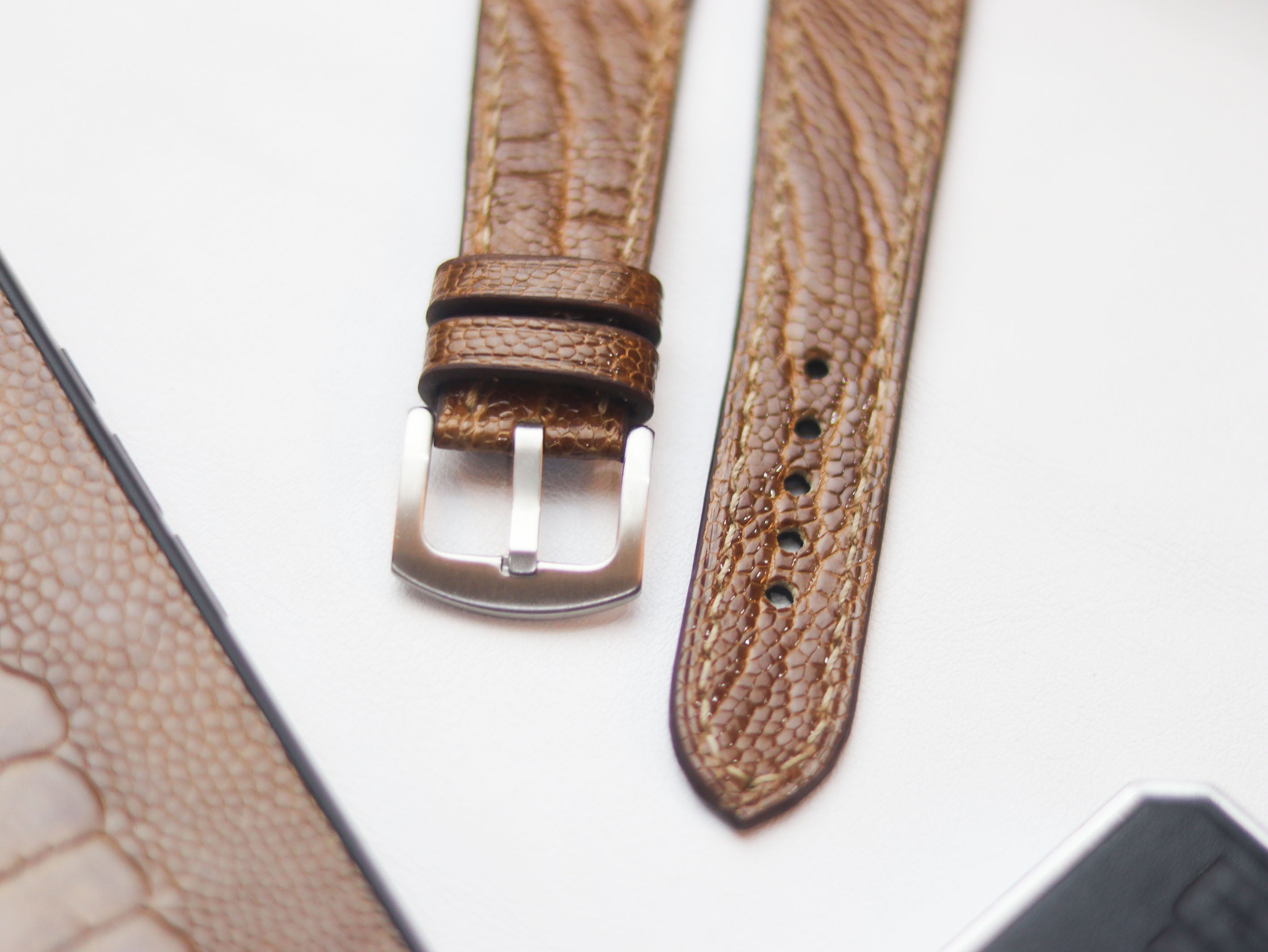 OSTRICH LEG SKIN WATCH STRAPS - CINNAMON BROWN (KNEE SIDE)