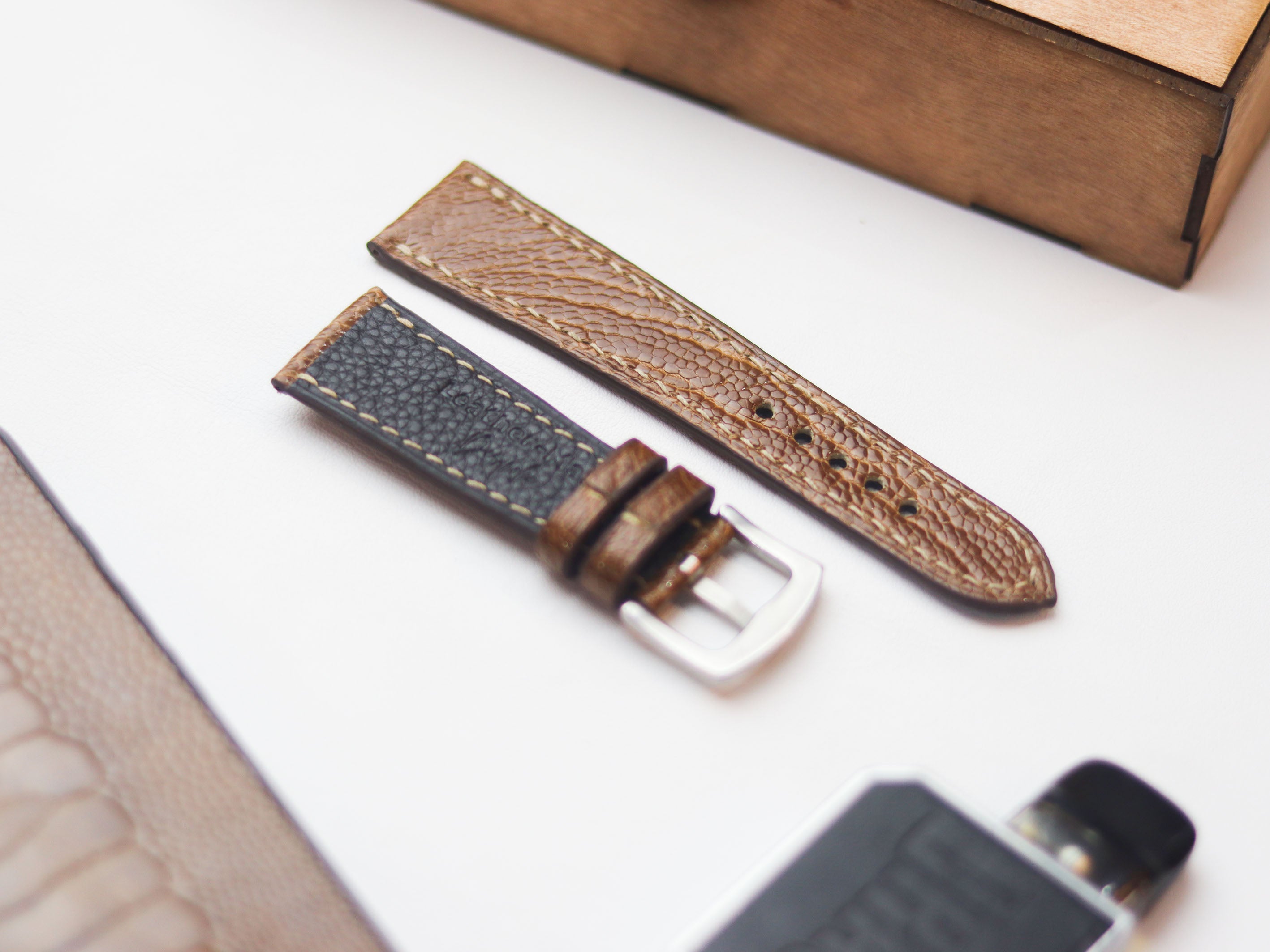 OSTRICH LEG SKIN WATCH STRAPS - CINNAMON BROWN (KNEE SIDE)