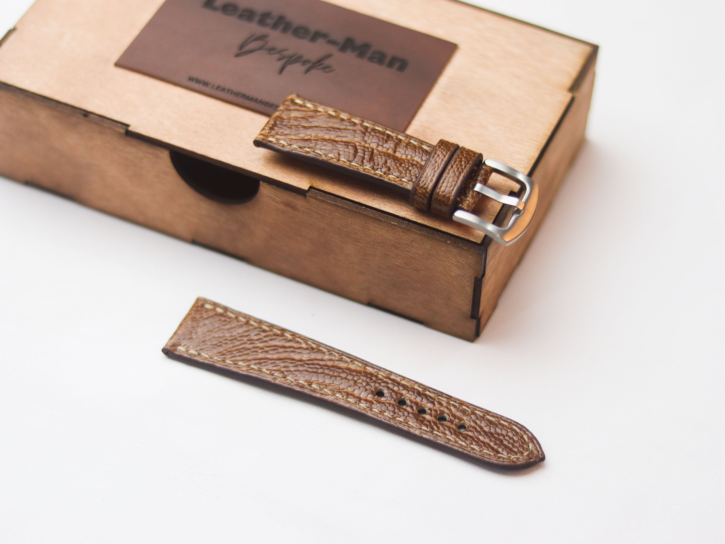 OSTRICH LEG SKIN WATCH STRAPS - CINNAMON BROWN (KNEE SIDE)