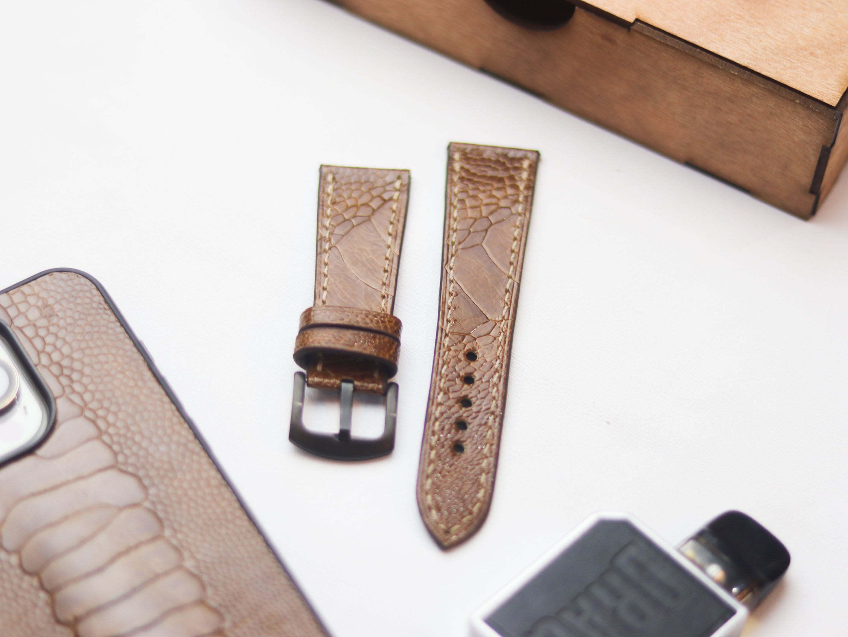 OSTRICH LEG SKIN WATCH STRAPS - CINNAMON BROWN