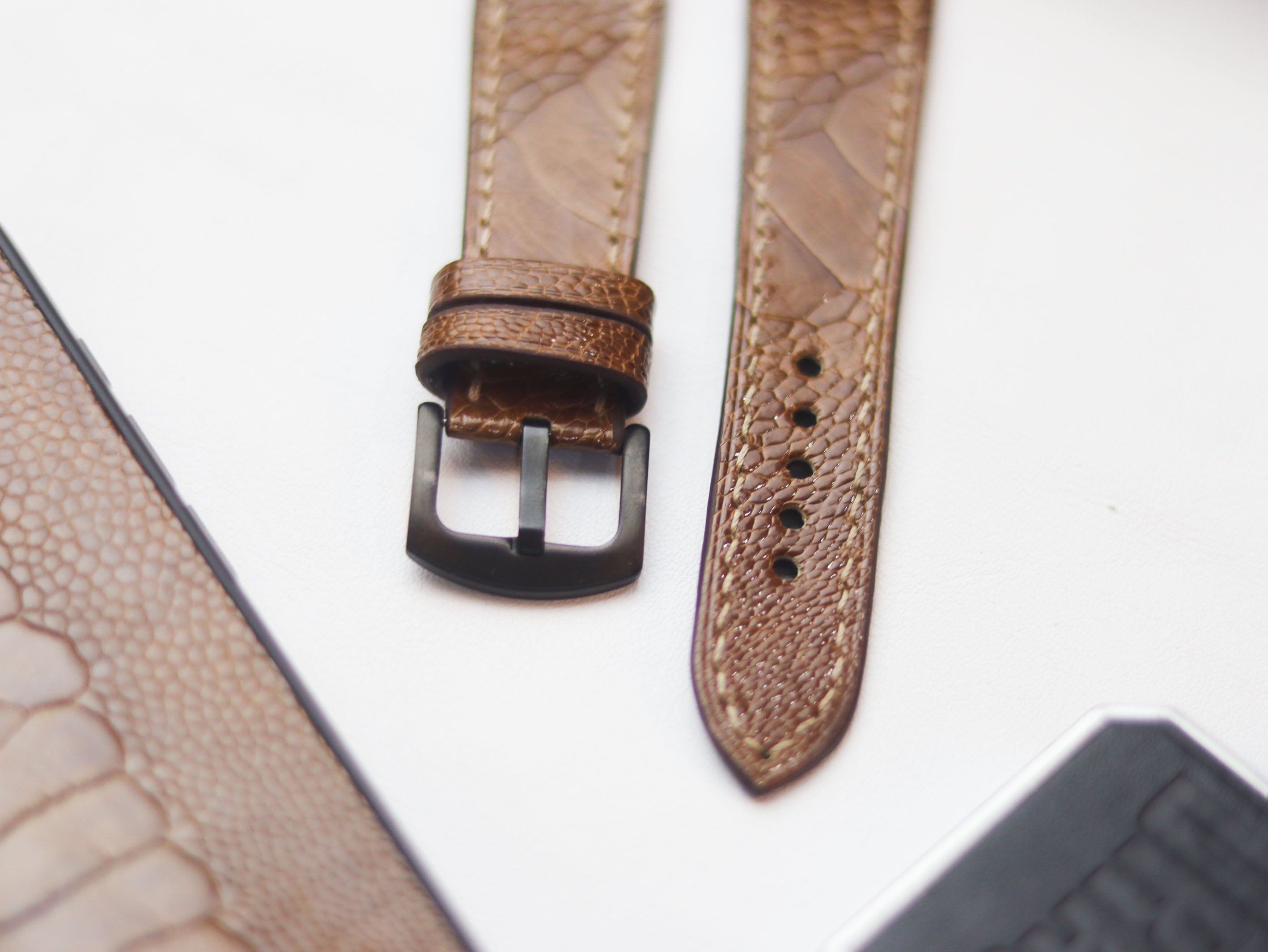 OSTRICH LEG SKIN WATCH STRAPS - CINNAMON BROWN