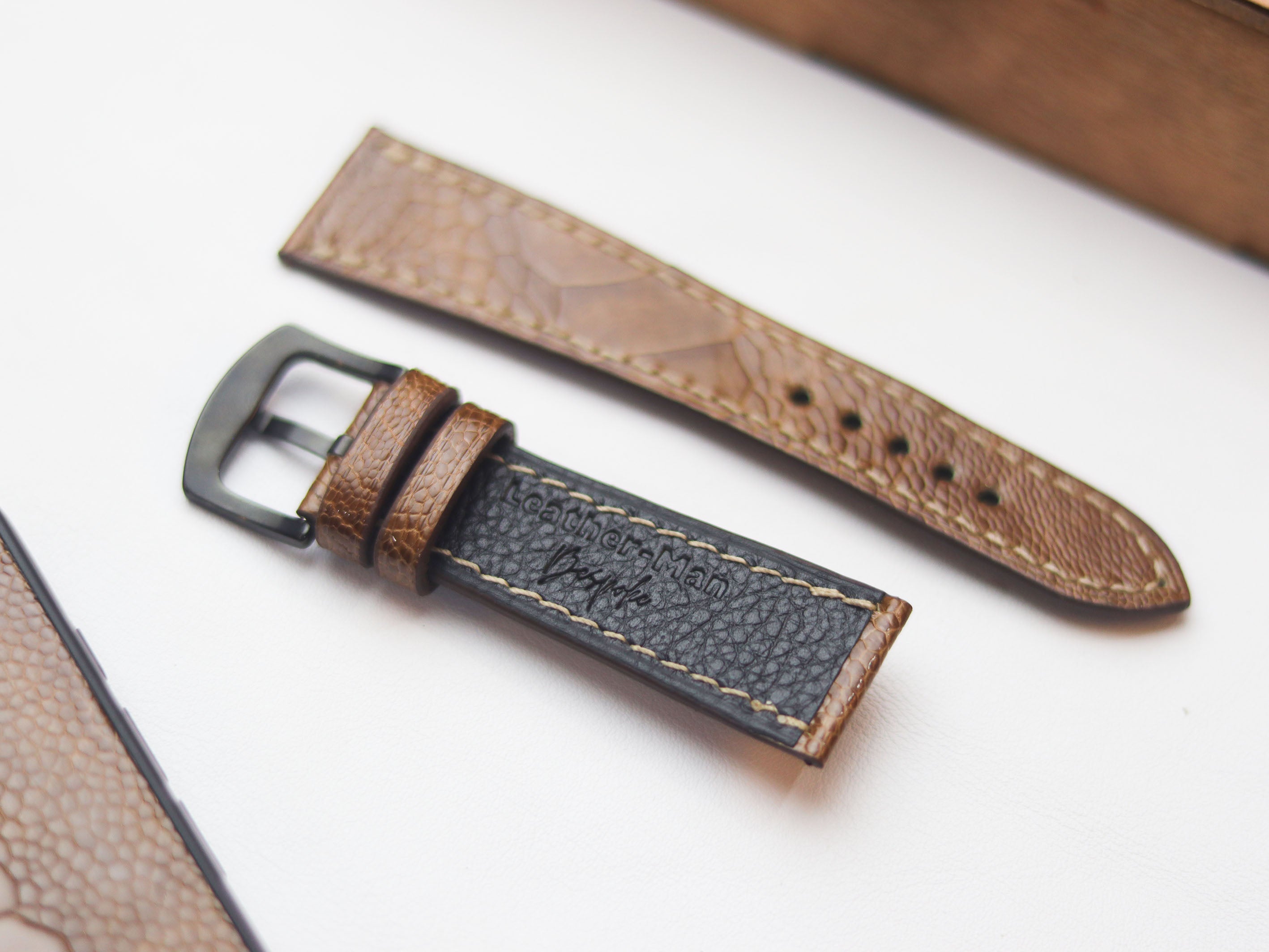 OSTRICH LEG SKIN WATCH STRAPS - CINNAMON BROWN