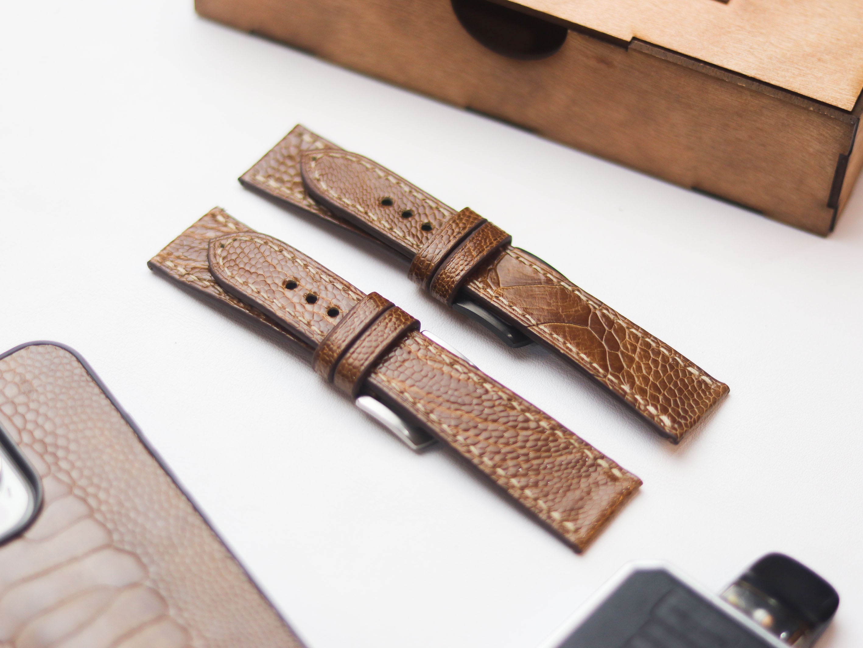 OSTRICH LEG SKIN WATCH STRAPS - CINNAMON BROWN