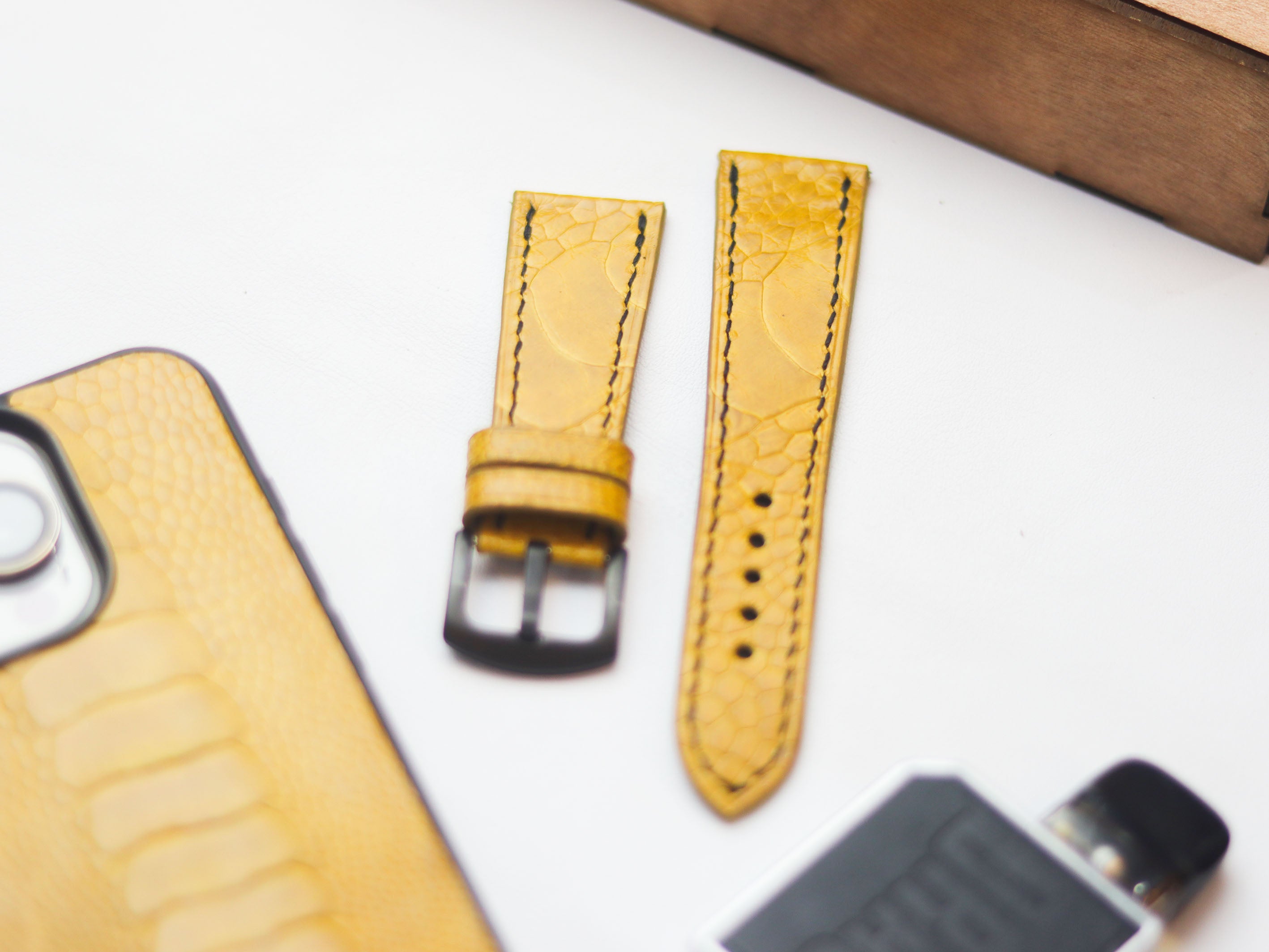 OSTRICH LEG SKIN WATCH STRAPS - CANARY YELLOW