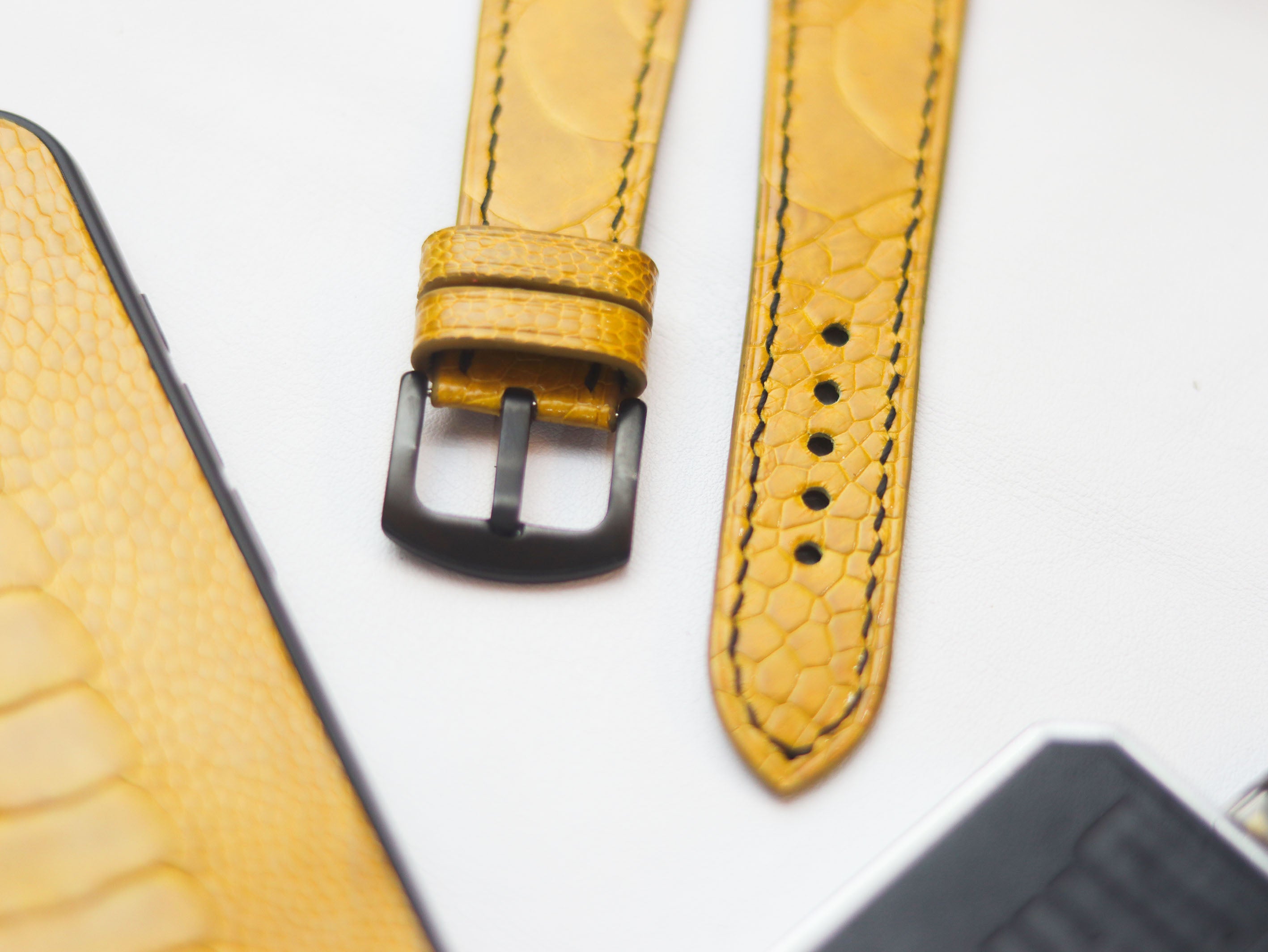 OSTRICH LEG SKIN WATCH STRAPS - CANARY YELLOW