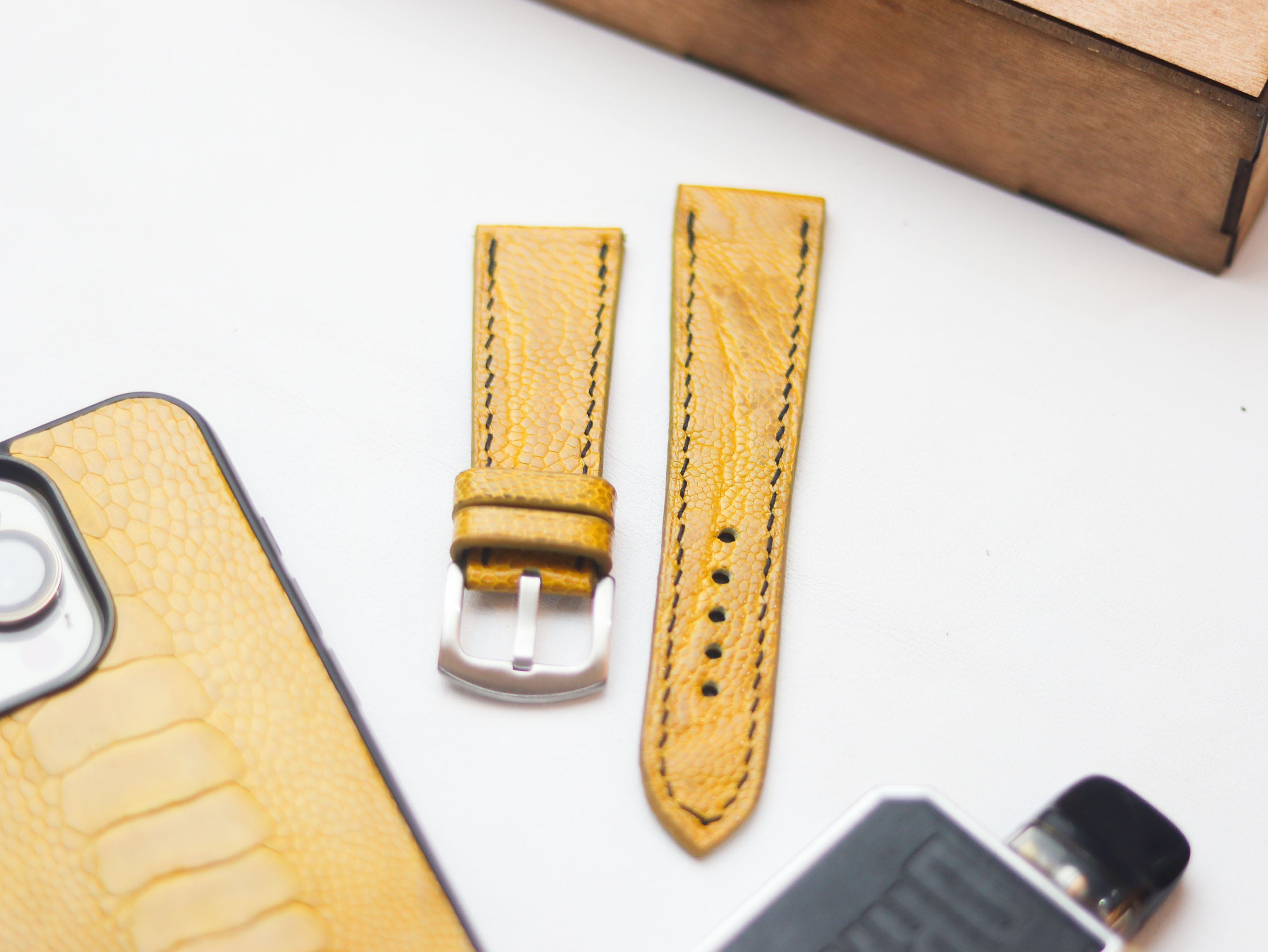 OSTRICH LEG SKIN WATCH STRAPS - CANARY YELLOW (KNEE SIDE)