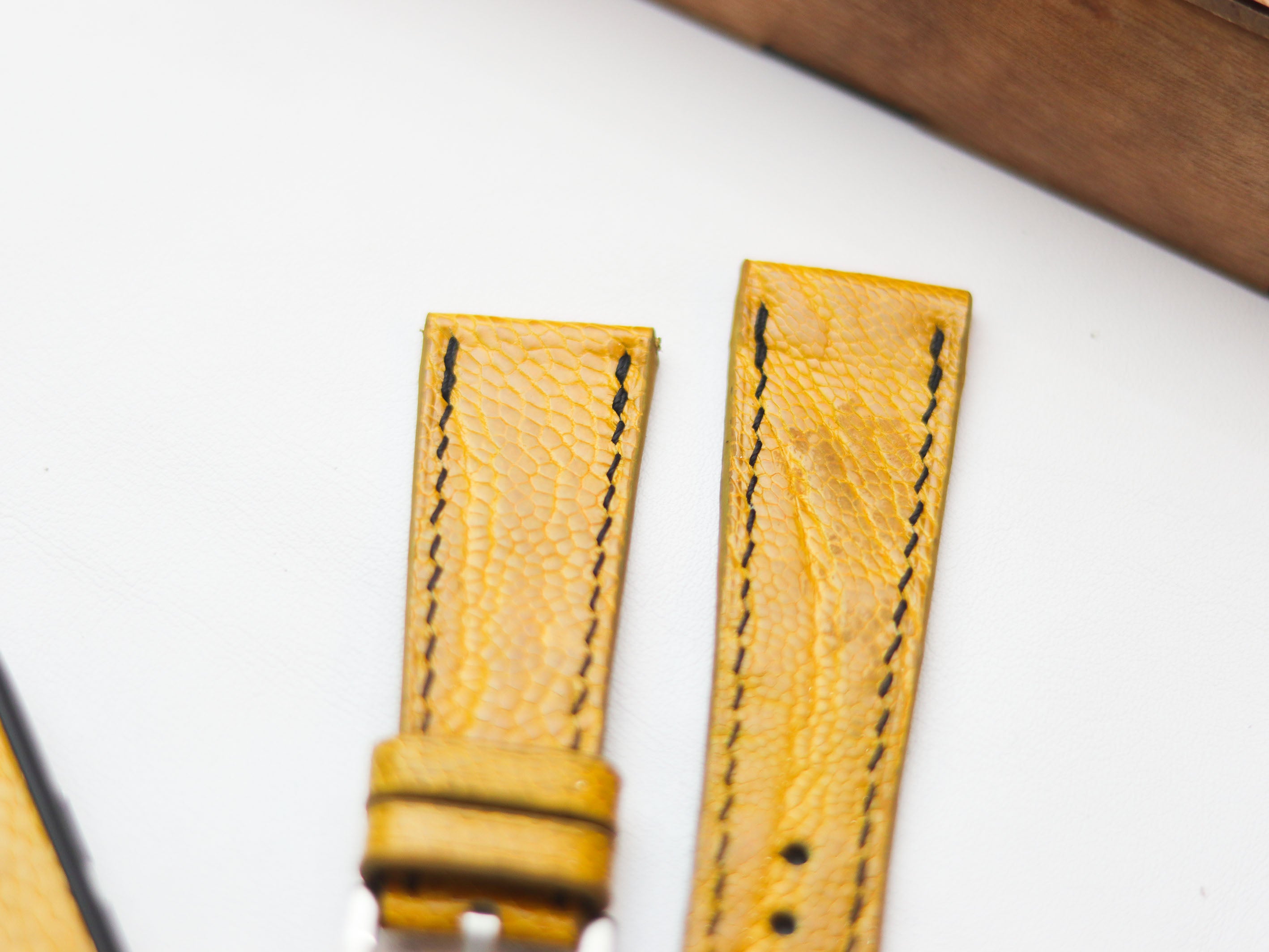 OSTRICH LEG SKIN WATCH STRAPS - CANARY YELLOW (KNEE SIDE)