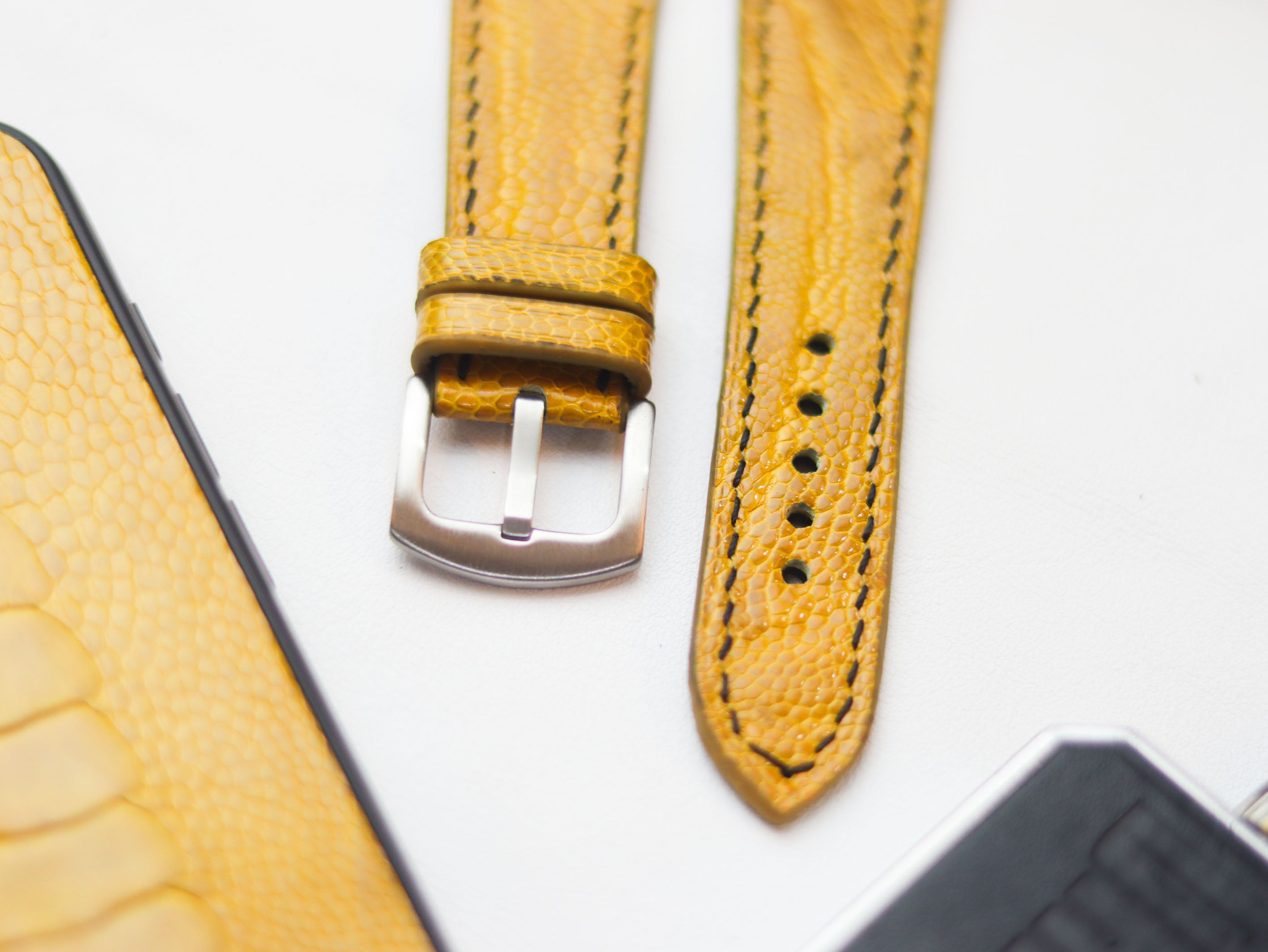 OSTRICH LEG SKIN WATCH STRAPS - CANARY YELLOW (KNEE SIDE)