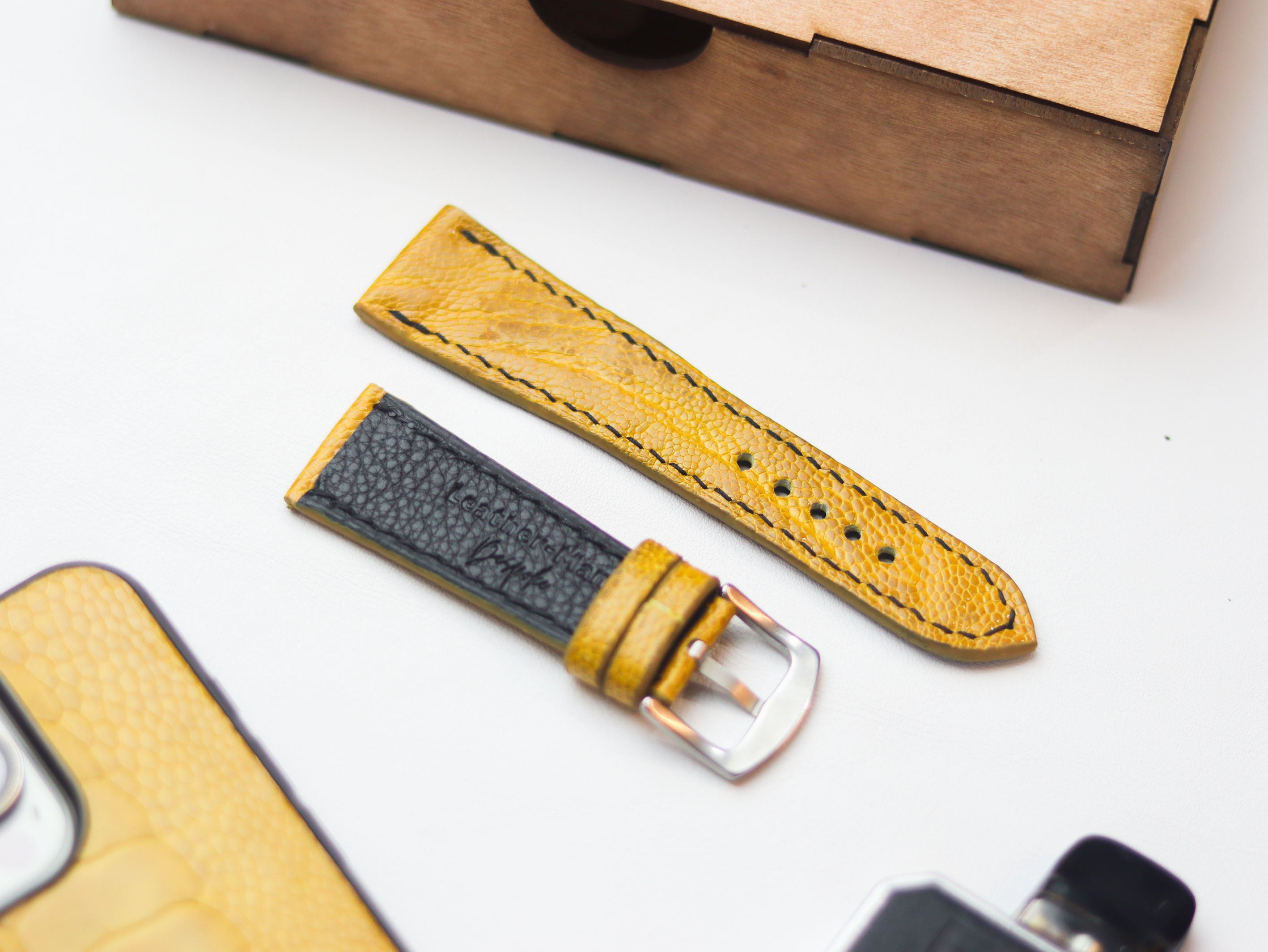 OSTRICH LEG SKIN WATCH STRAPS - CANARY YELLOW (KNEE SIDE)