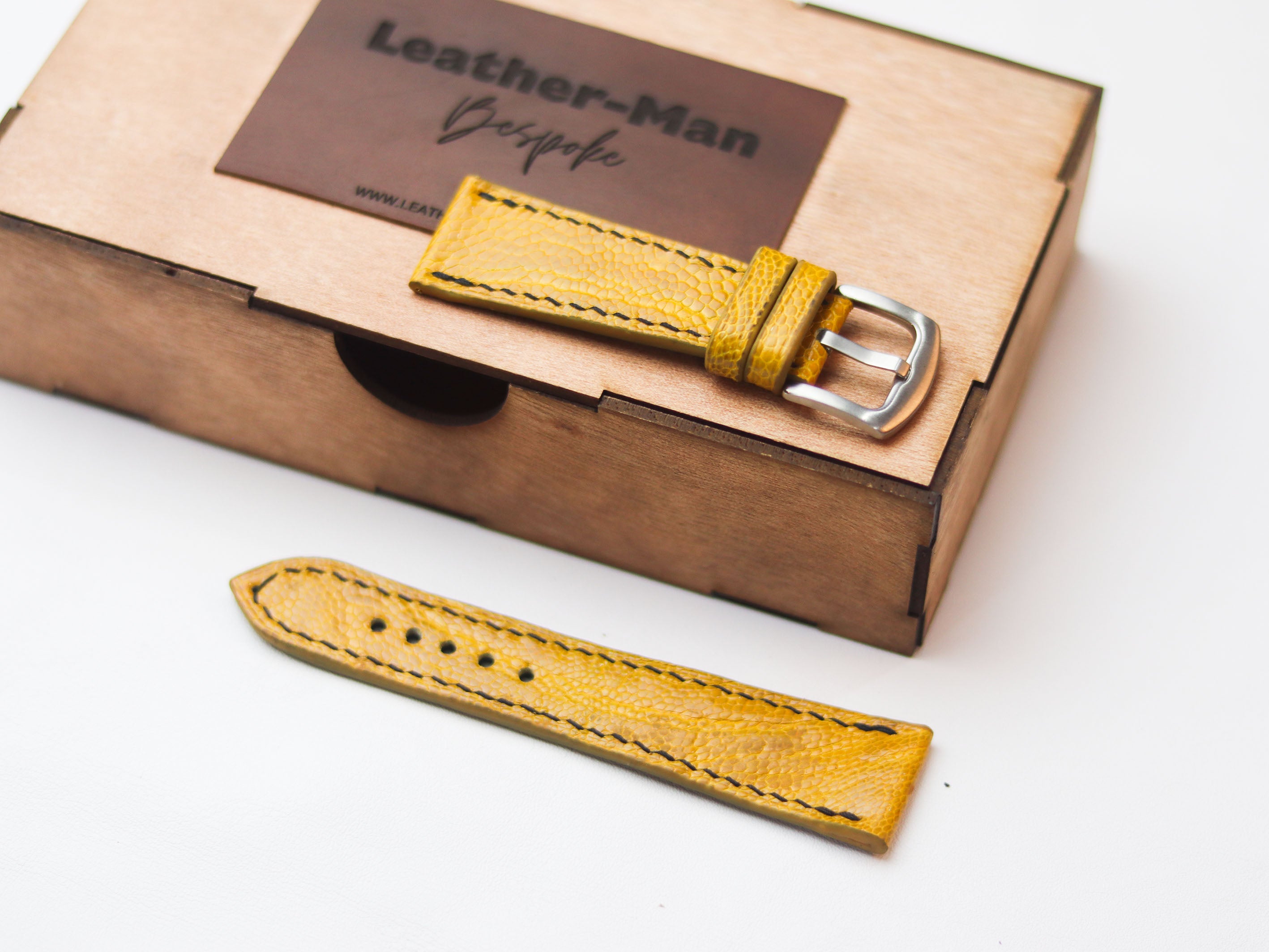 OSTRICH LEG SKIN WATCH STRAPS - CANARY YELLOW (KNEE SIDE)