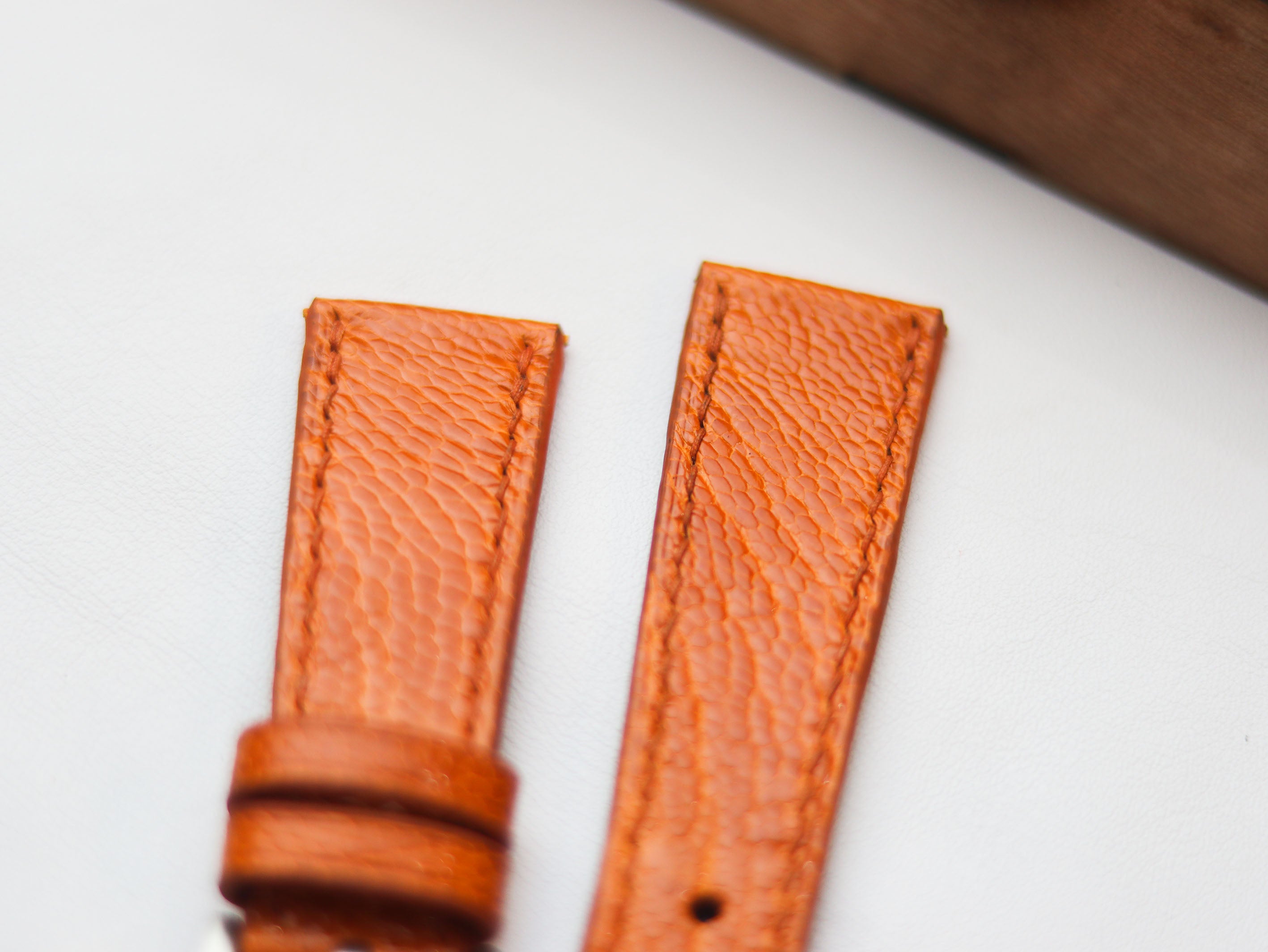 OSTRICH LEG SKIN WATCH STRAPS - TANGERINE ORANGE (KNEE SIDE)