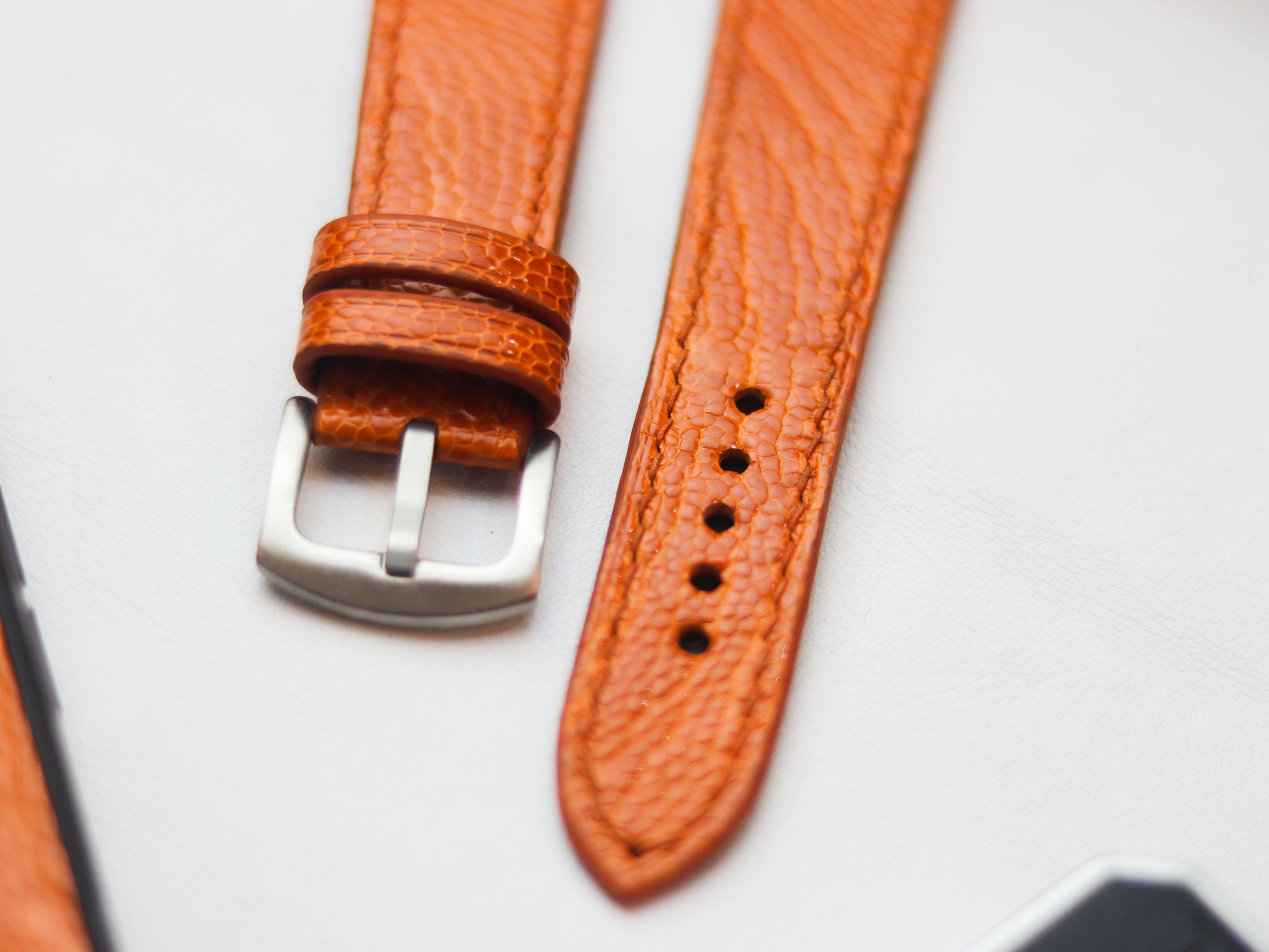 OSTRICH LEG SKIN WATCH STRAPS - TANGERINE ORANGE (KNEE SIDE)