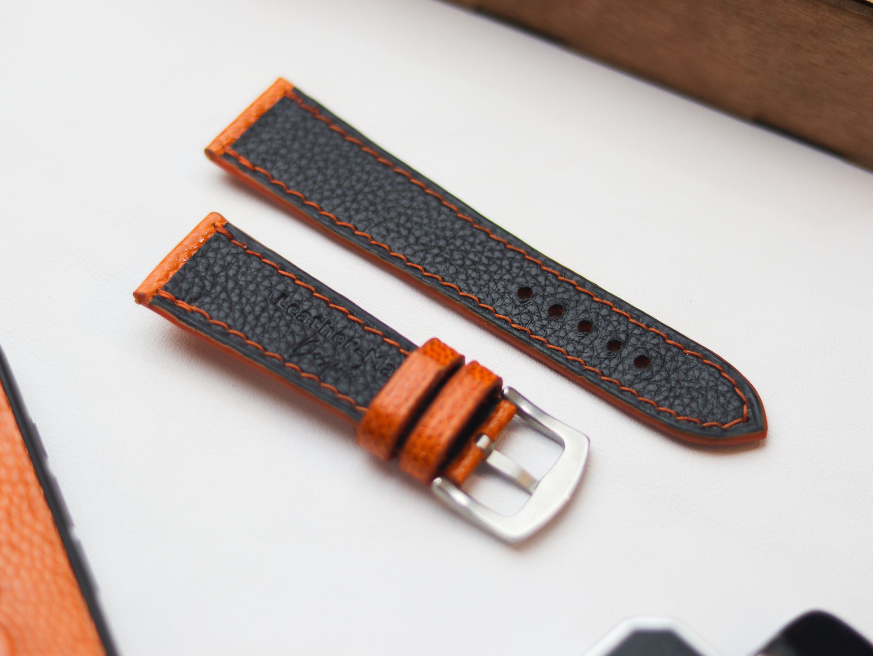 OSTRICH LEG SKIN WATCH STRAPS - TANGERINE ORANGE (KNEE SIDE)