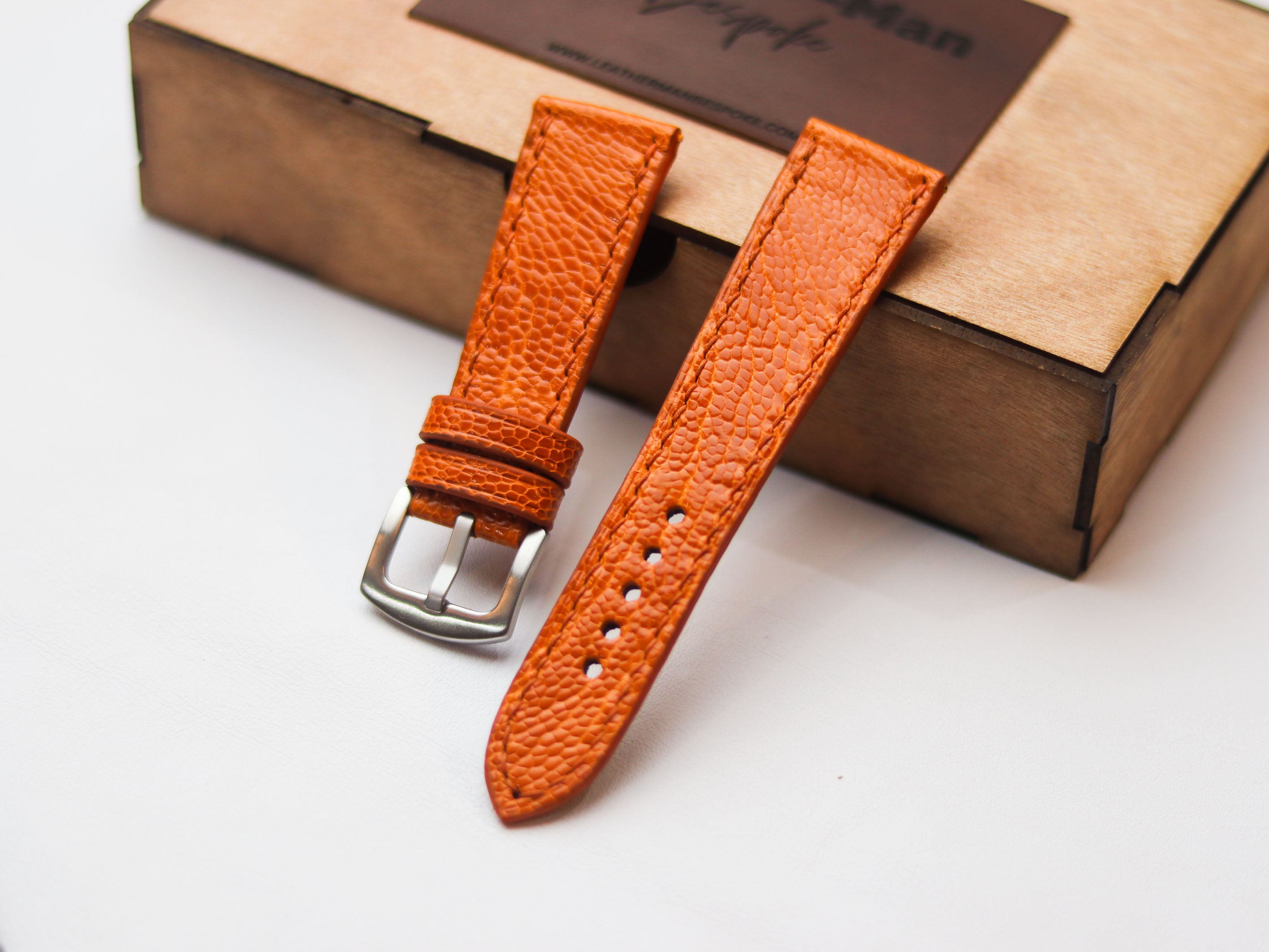 OSTRICH LEG SKIN WATCH STRAPS - TANGERINE ORANGE (KNEE SIDE)