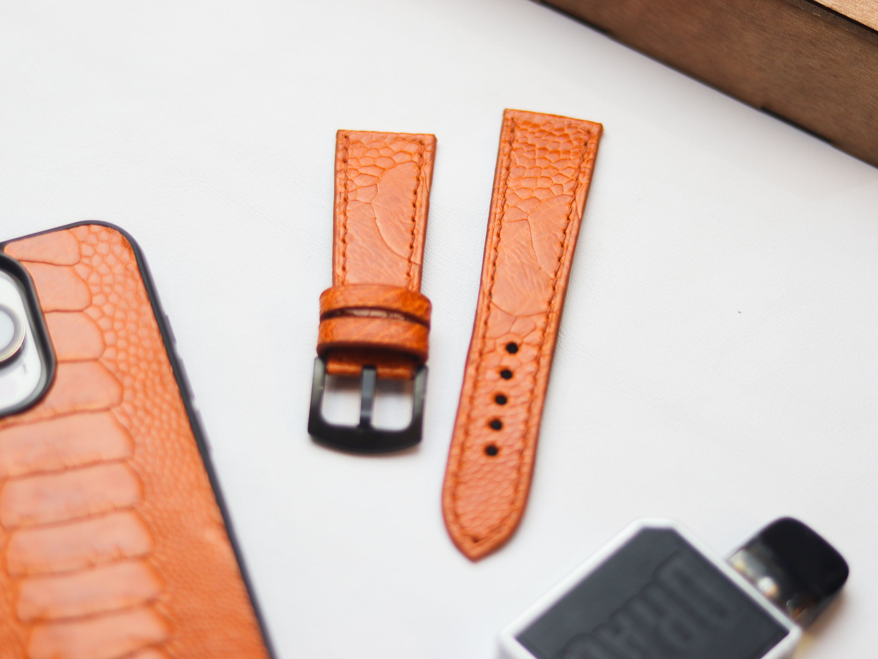 OSTRICH LEG SKIN WATCH STRAPS - TANGERINE ORANGE