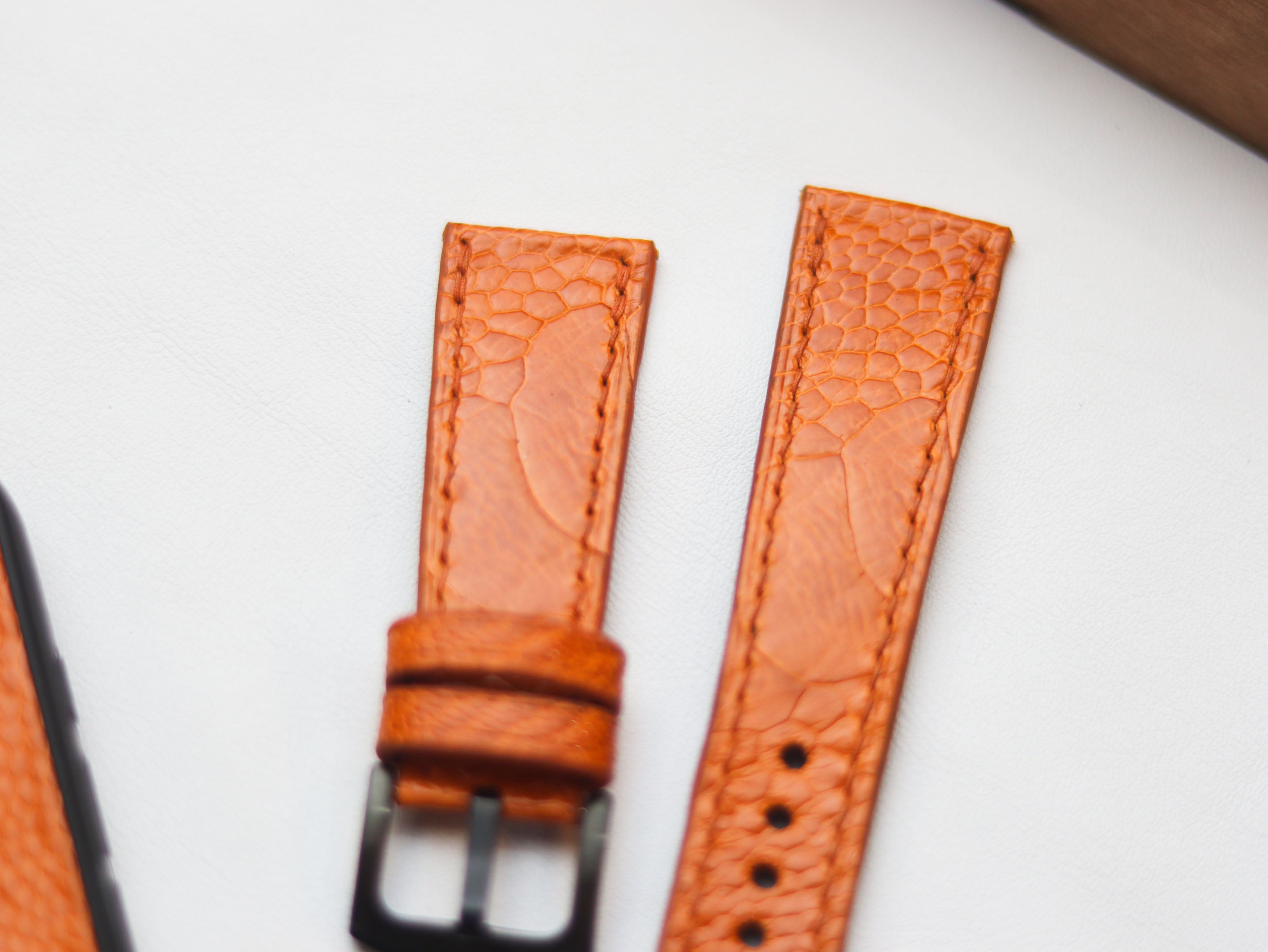 OSTRICH LEG SKIN WATCH STRAPS - TANGERINE ORANGE