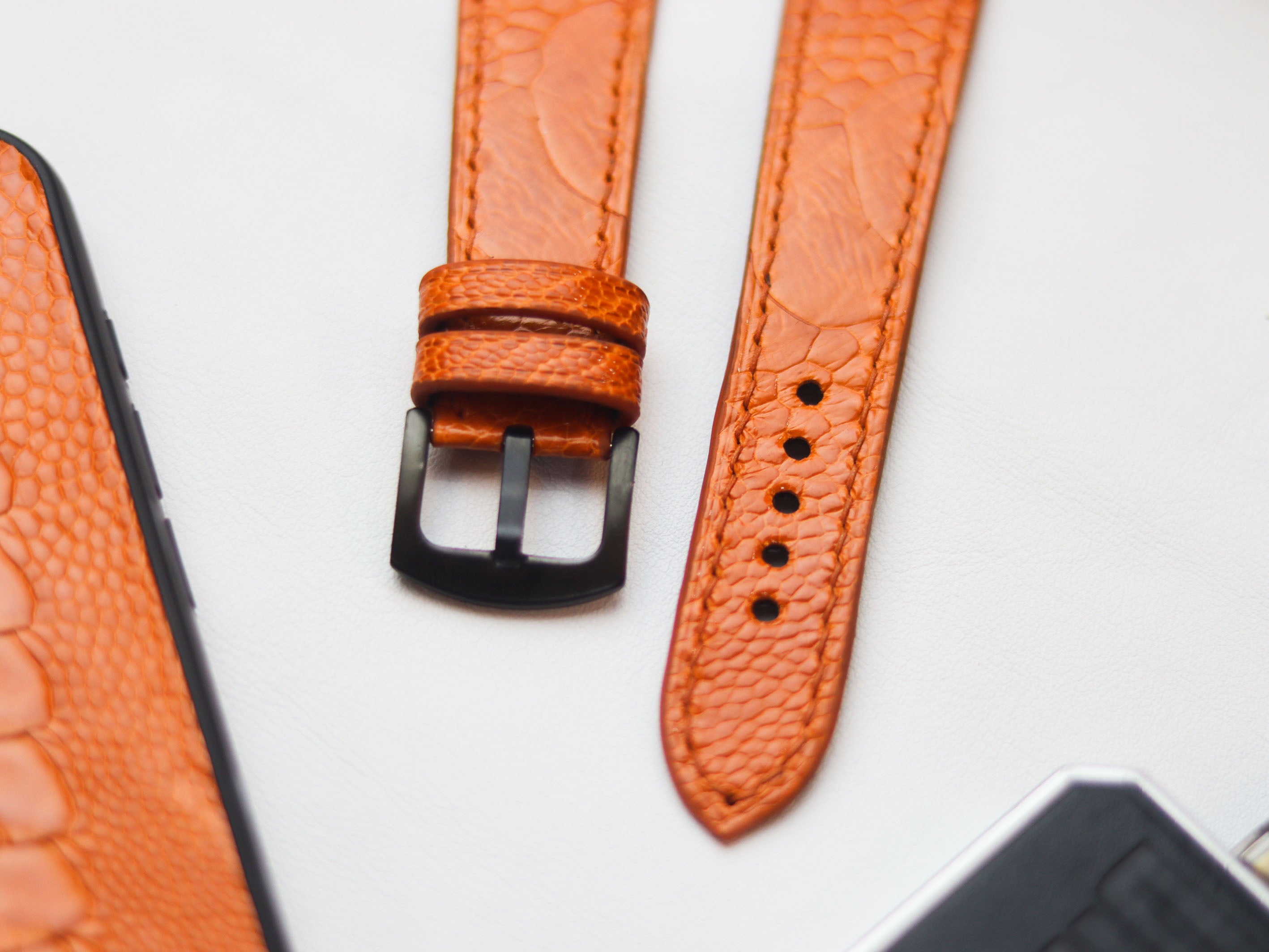 OSTRICH LEG SKIN WATCH STRAPS - TANGERINE ORANGE