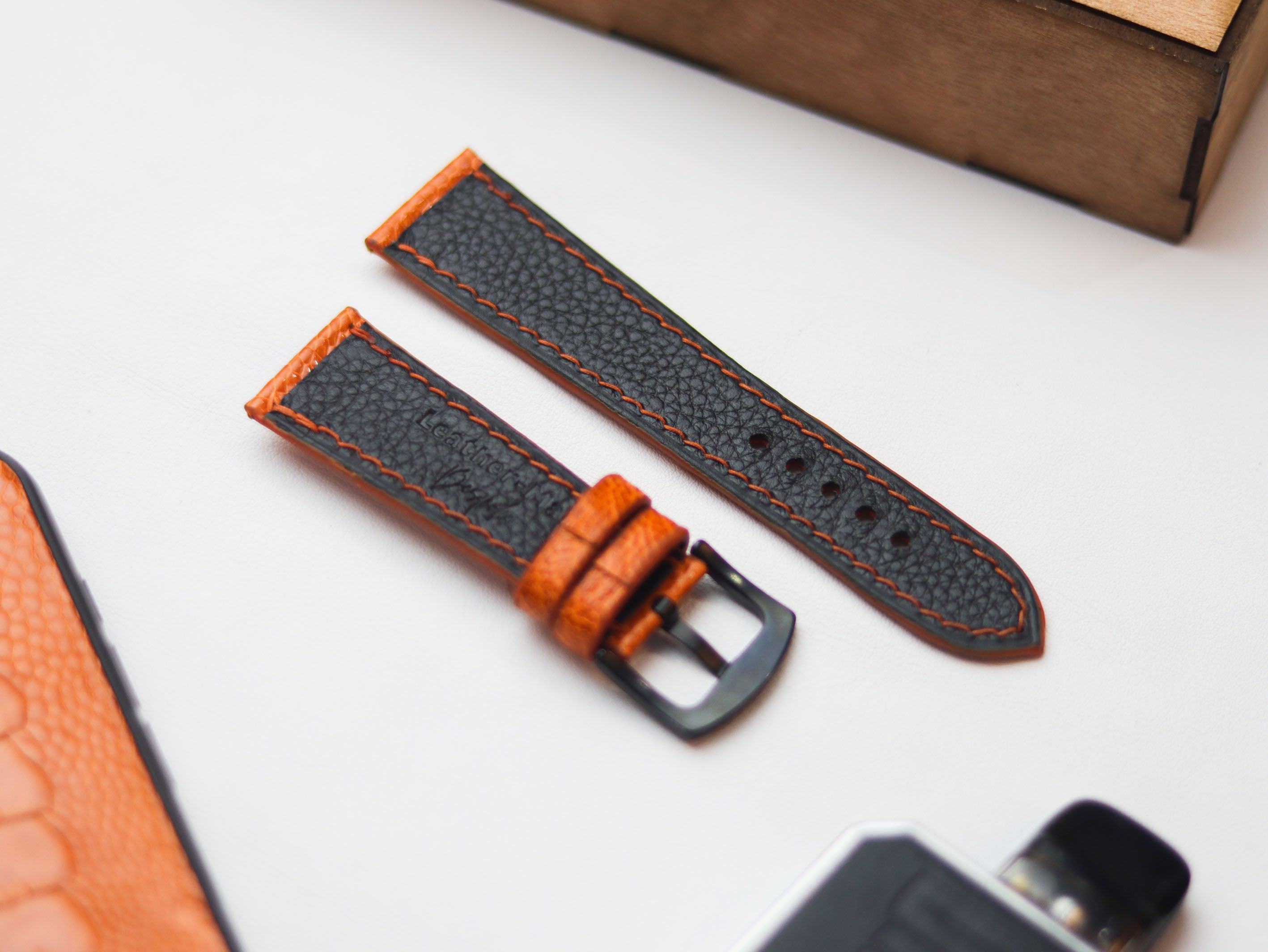 OSTRICH LEG SKIN WATCH STRAPS - TANGERINE ORANGE