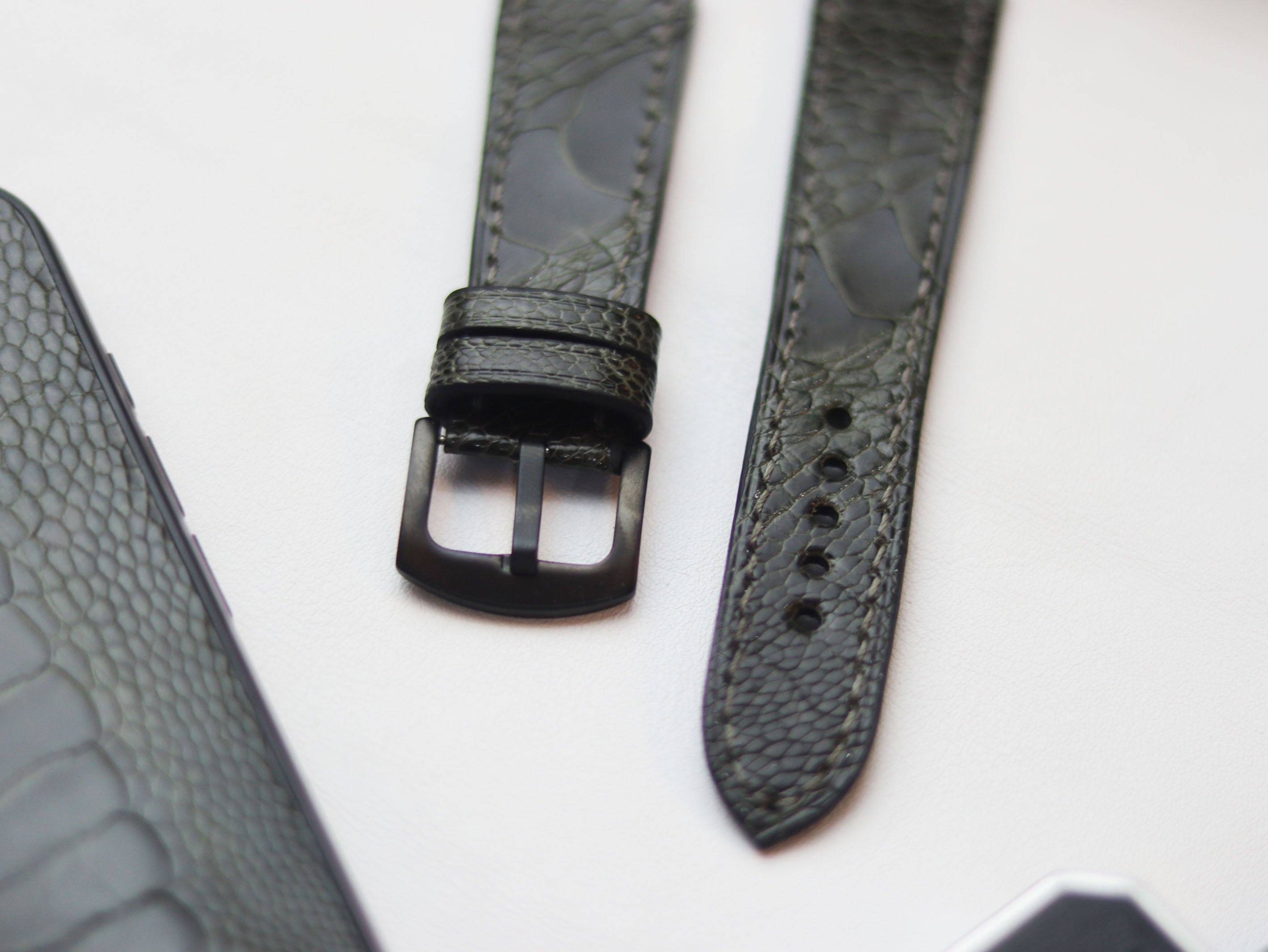 OSTRICH LEG SKIN WATCH STRAPS - GRAPHITE GREY