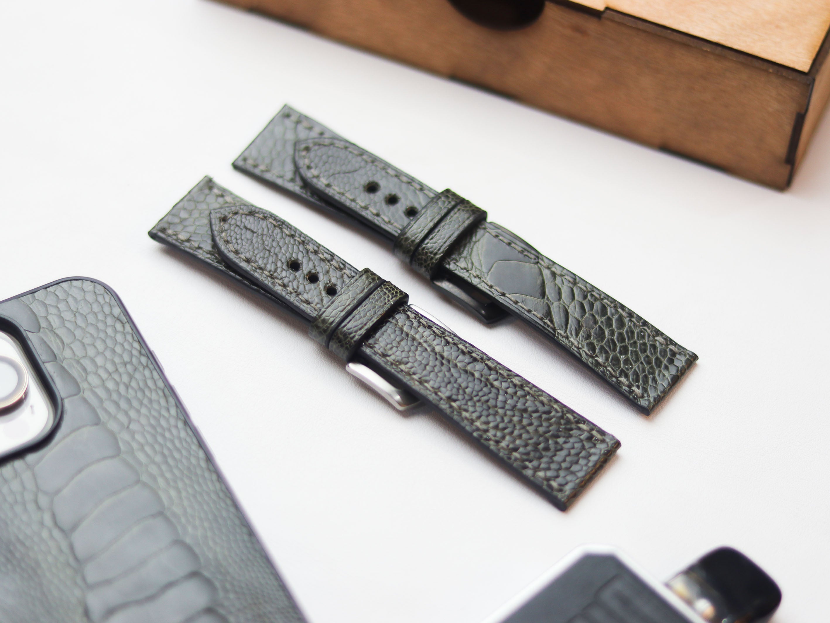 OSTRICH LEG SKIN WATCH STRAPS - GRAPHITE GREY