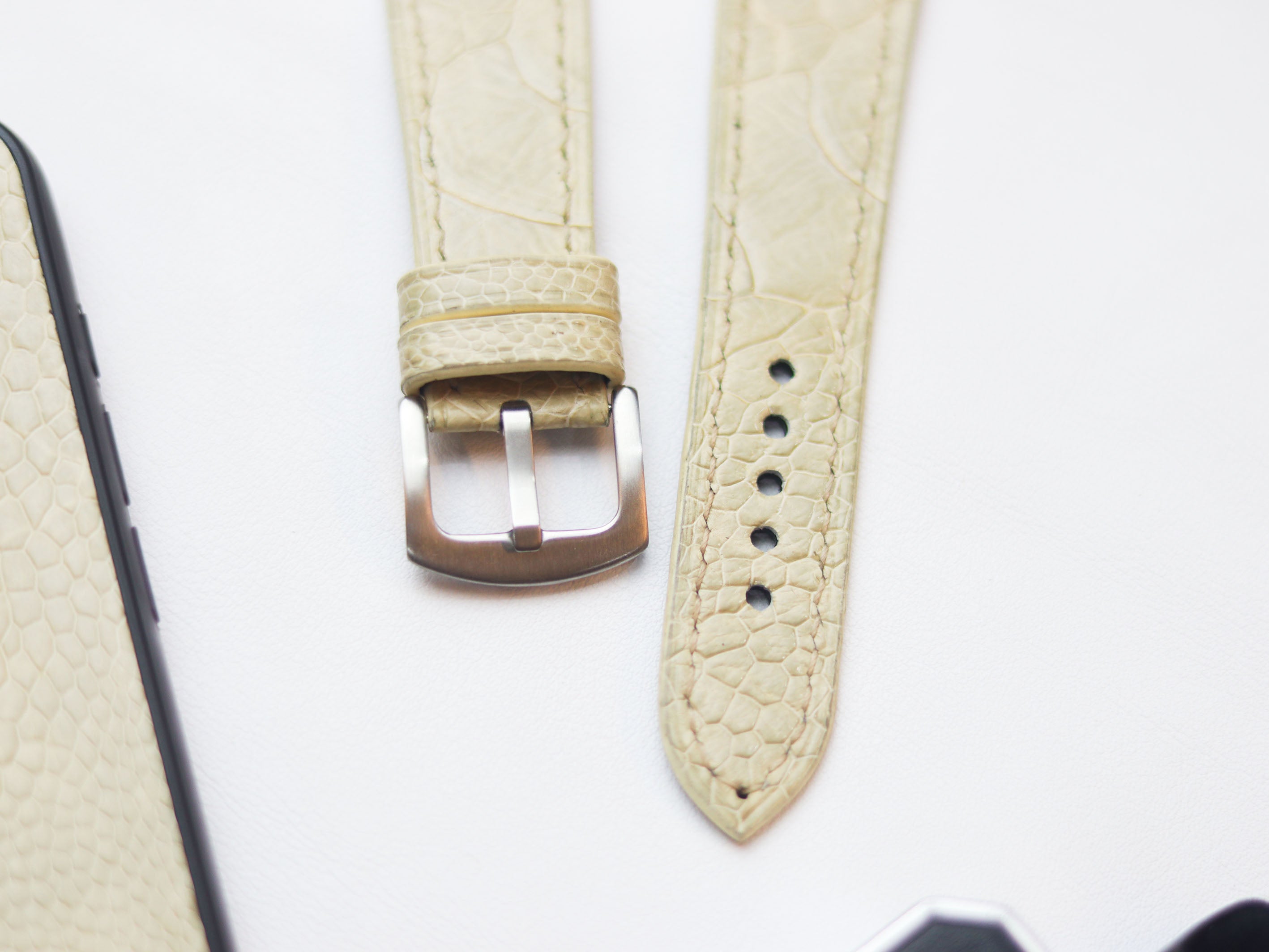 OSTRICH LEG SKIN WATCH STRAPS - PARCHMENT BIEGE