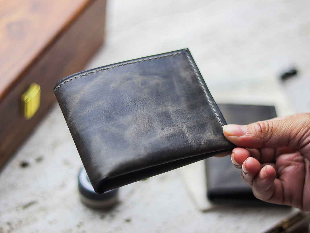 ATTICUS - Midnight Gray Veg Tan Waxed Pull Up Leather