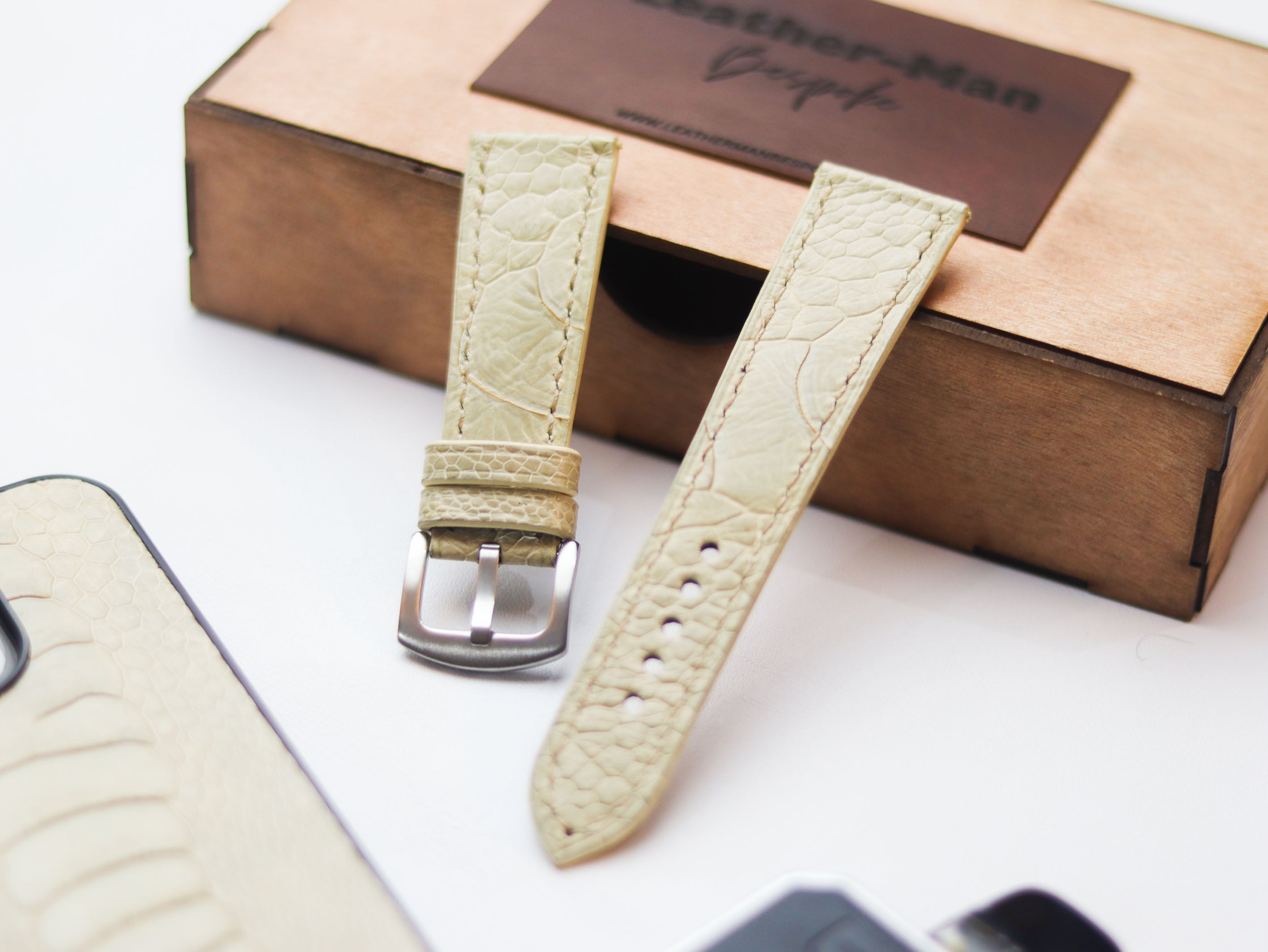 OSTRICH LEG SKIN WATCH STRAPS - PARCHMENT BIEGE