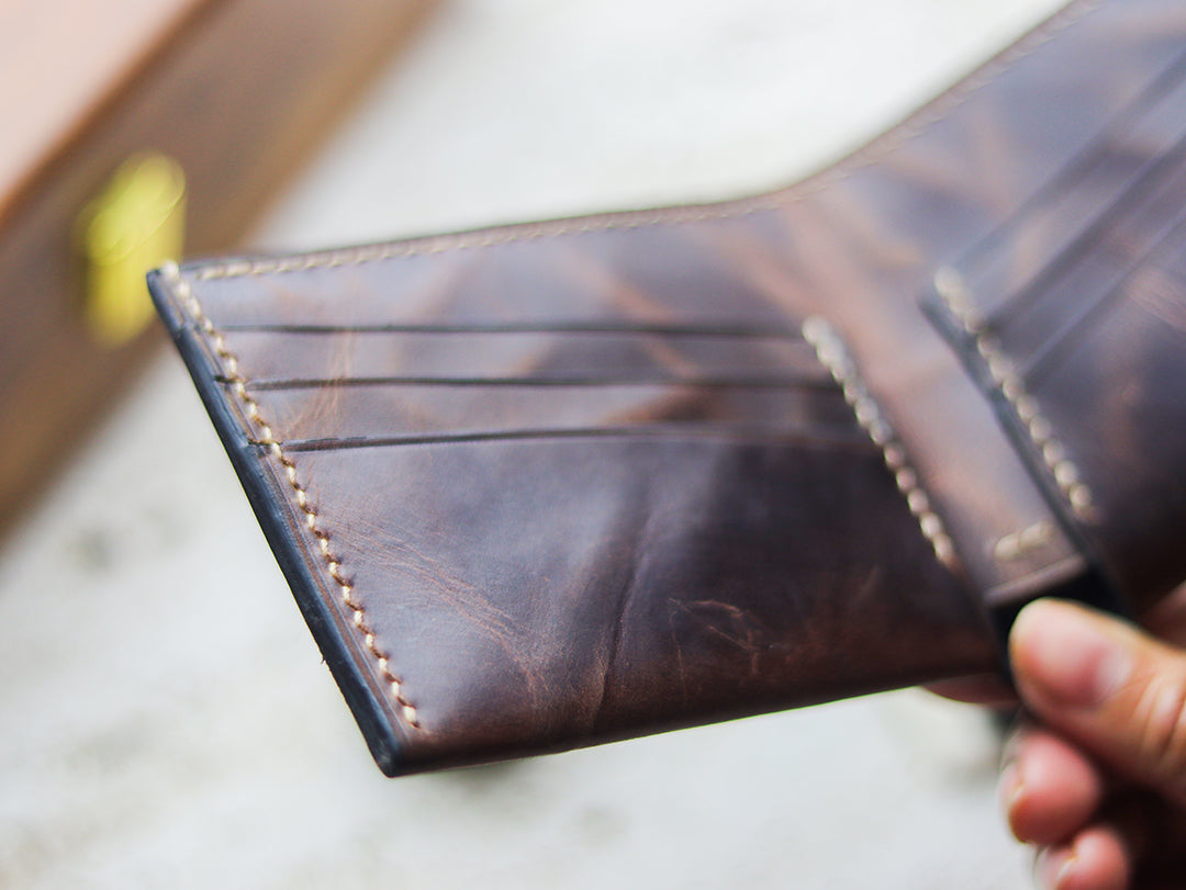 ATTICUS - Walnut Brown Veg Tan Waxed Pull Up Leather