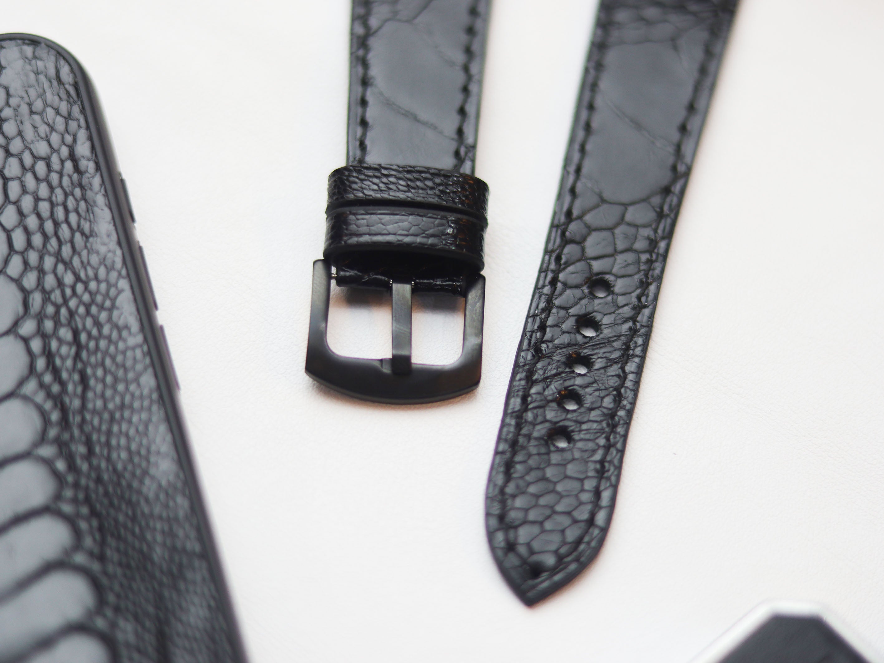 OSTRICH LEG SKIN WATCH STRAPS - RAVEN BLACK