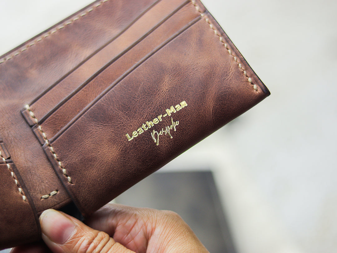 ATTICUS - Rusty Brown Veg Tan Waxed Pull Up Leather