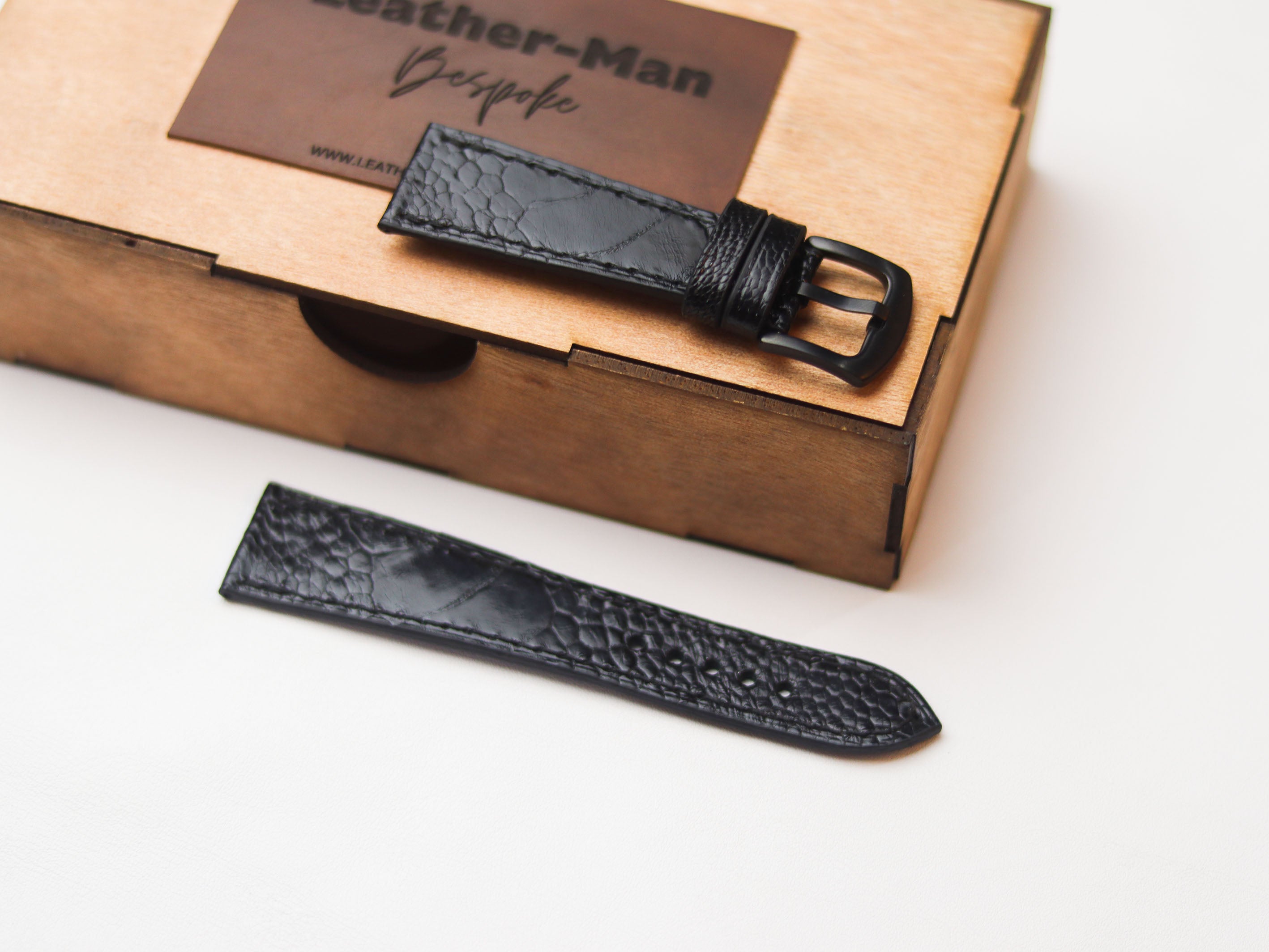 OSTRICH LEG SKIN WATCH STRAPS - RAVEN BLACK