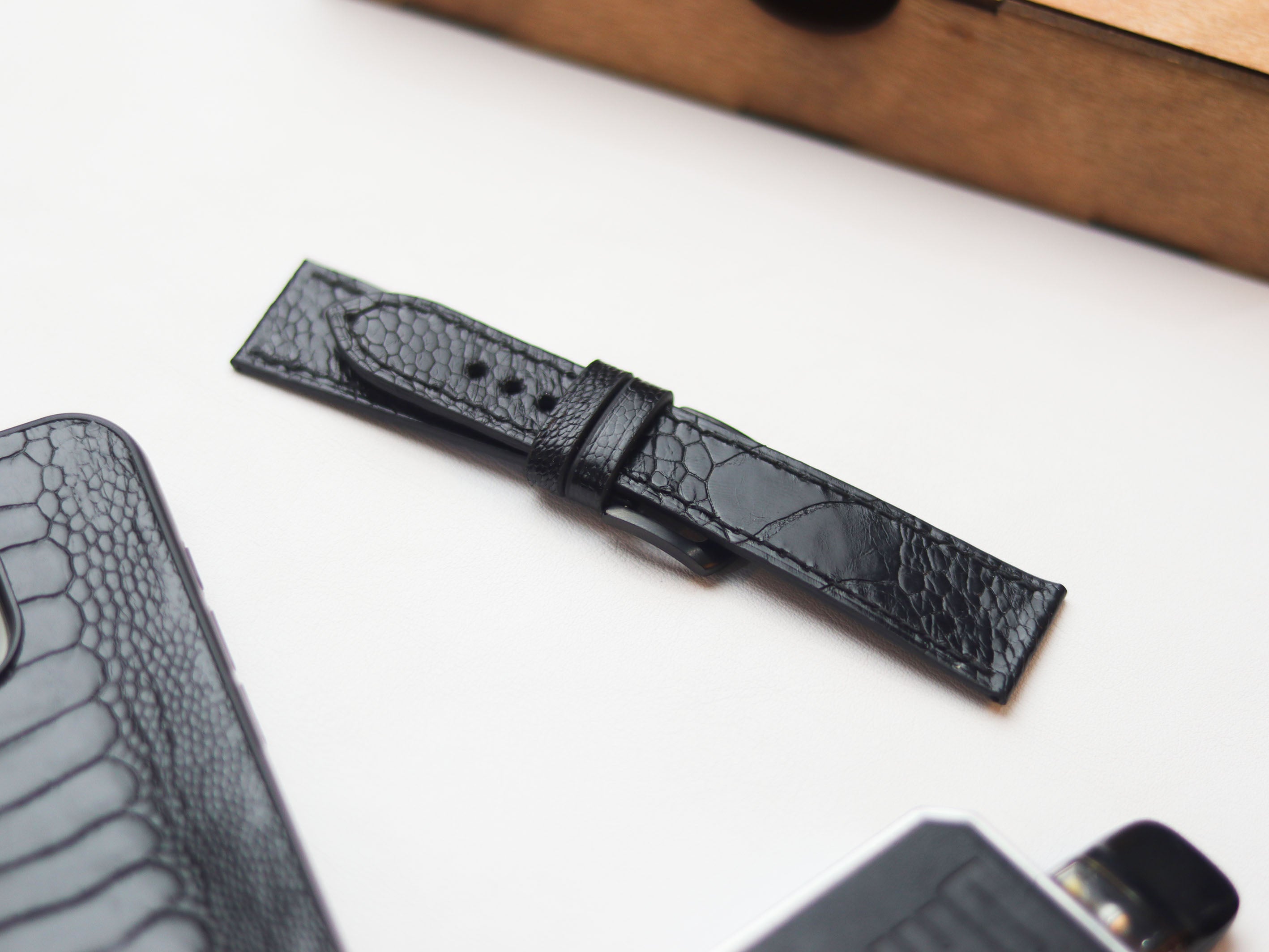 OSTRICH LEG SKIN WATCH STRAPS - RAVEN BLACK