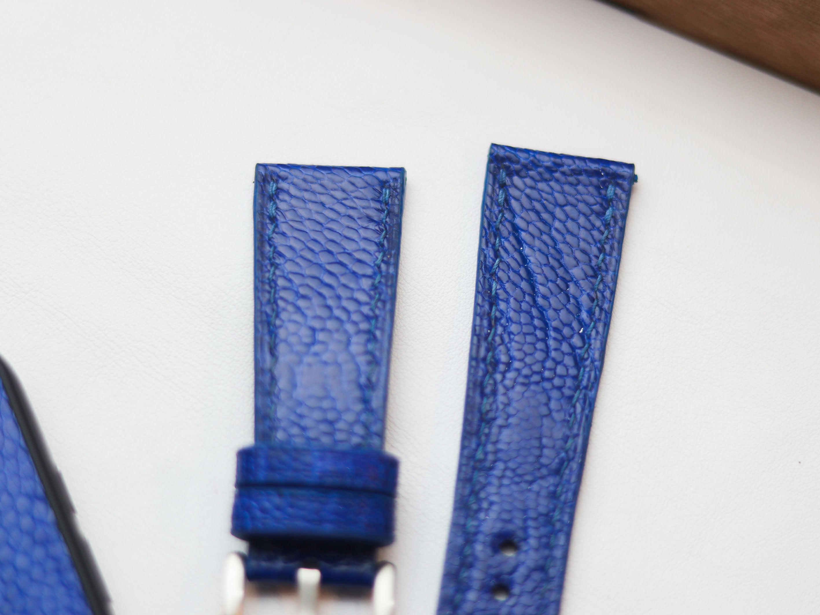 OSTRICH LEG SKIN WATCH STRAPS - COBALT BLUE (KNEE SIDE)