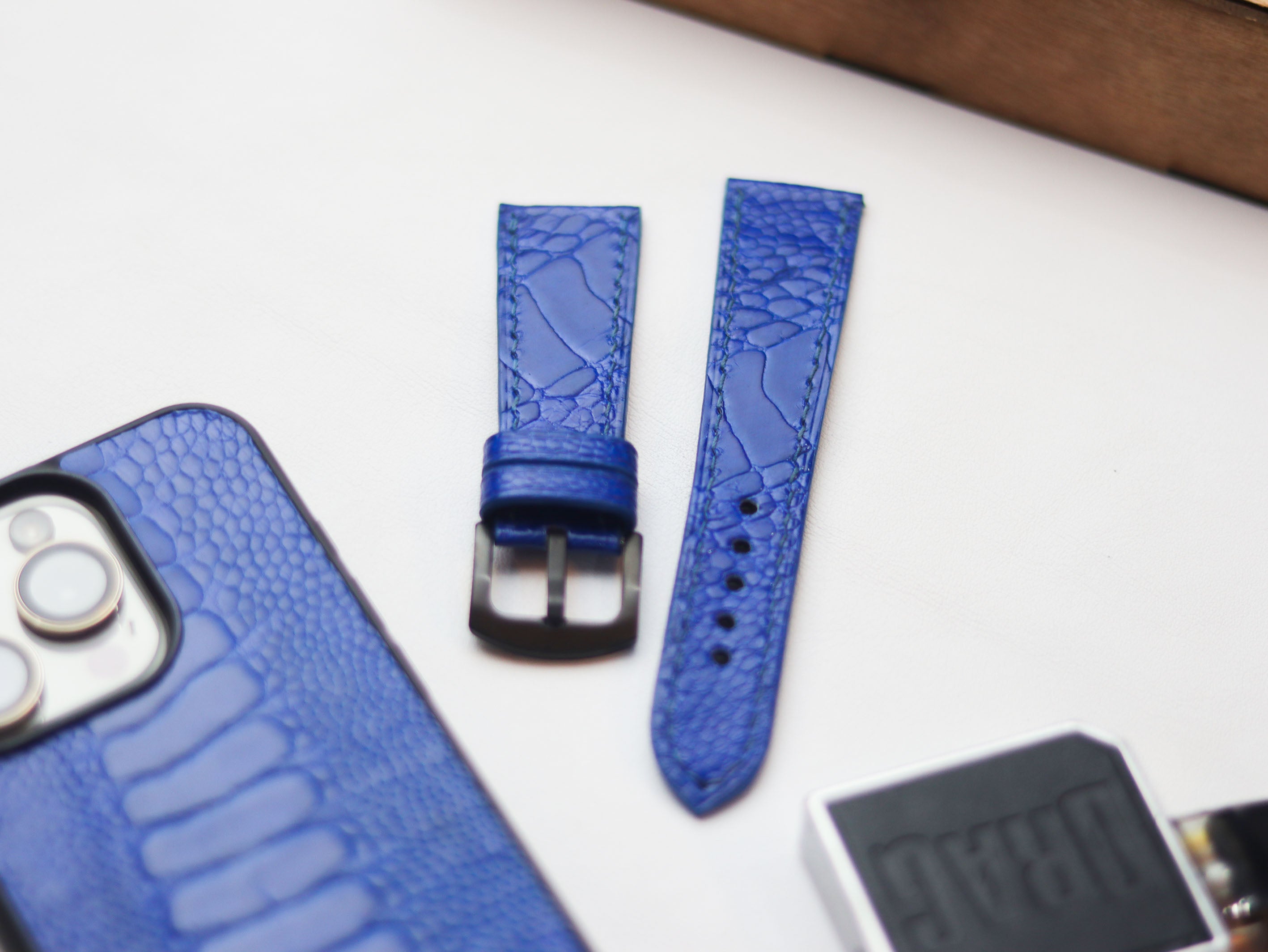 OSTRICH LEG SKIN WATCH STRAPS - COBALT BLUE