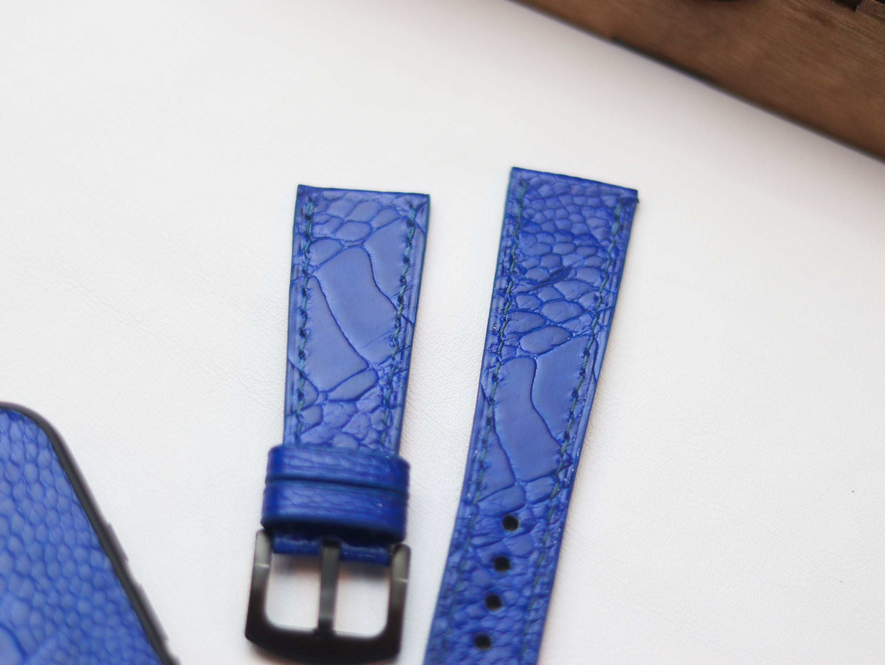 OSTRICH LEG SKIN WATCH STRAPS - COBALT BLUE