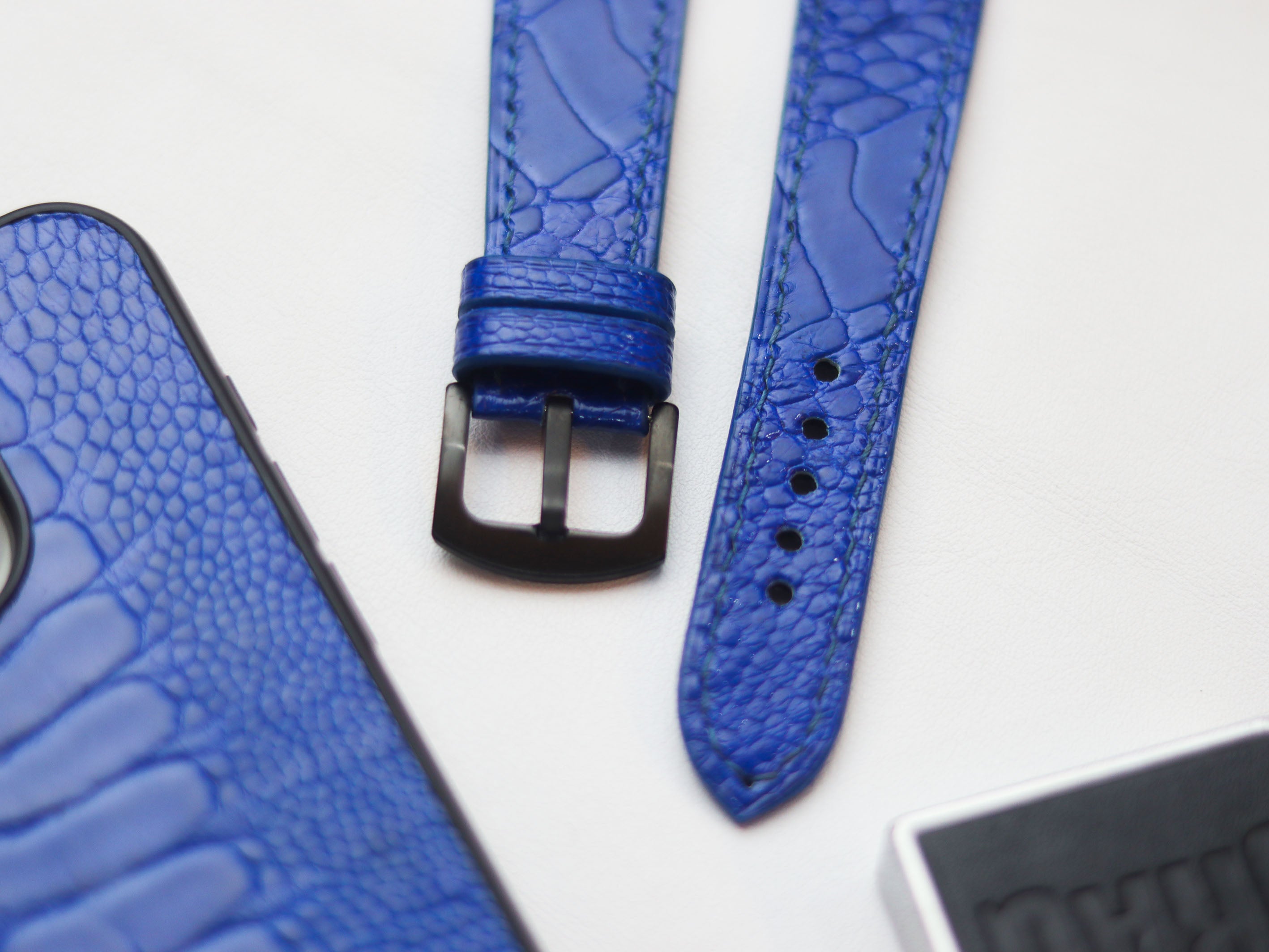 OSTRICH LEG SKIN WATCH STRAPS - COBALT BLUE